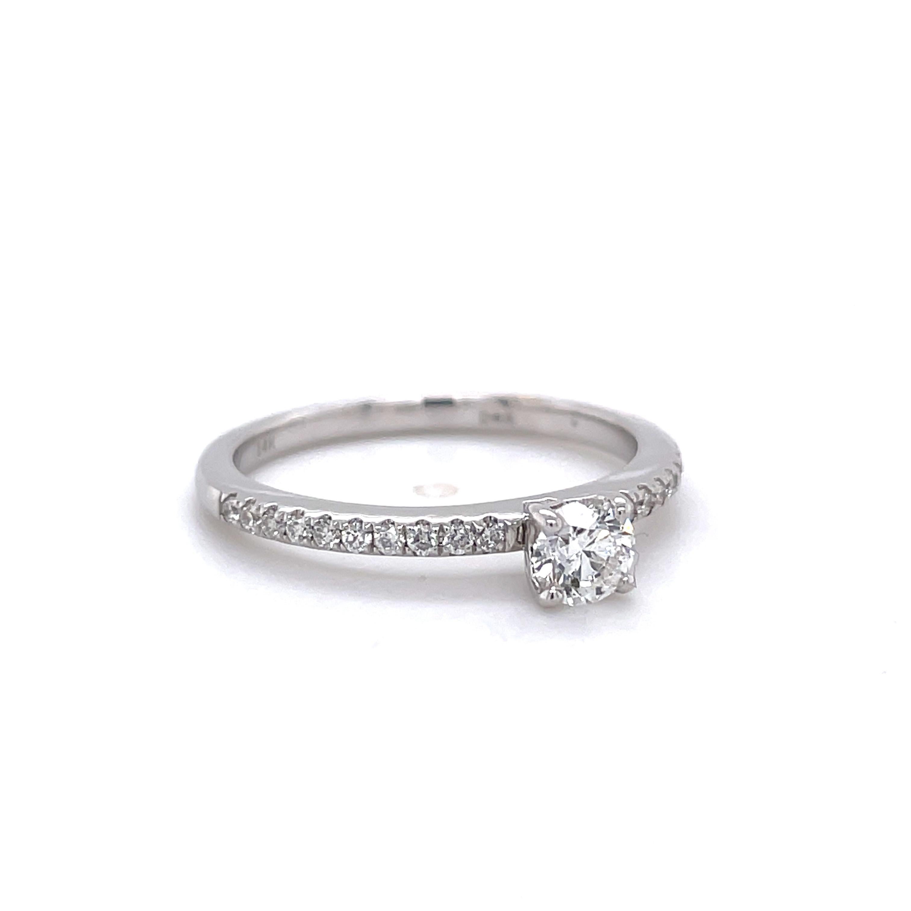 Modern Privosa IGI Certified 14 Karat White Gold Diamond Engagement Ring 1/2 CTTW For Sale