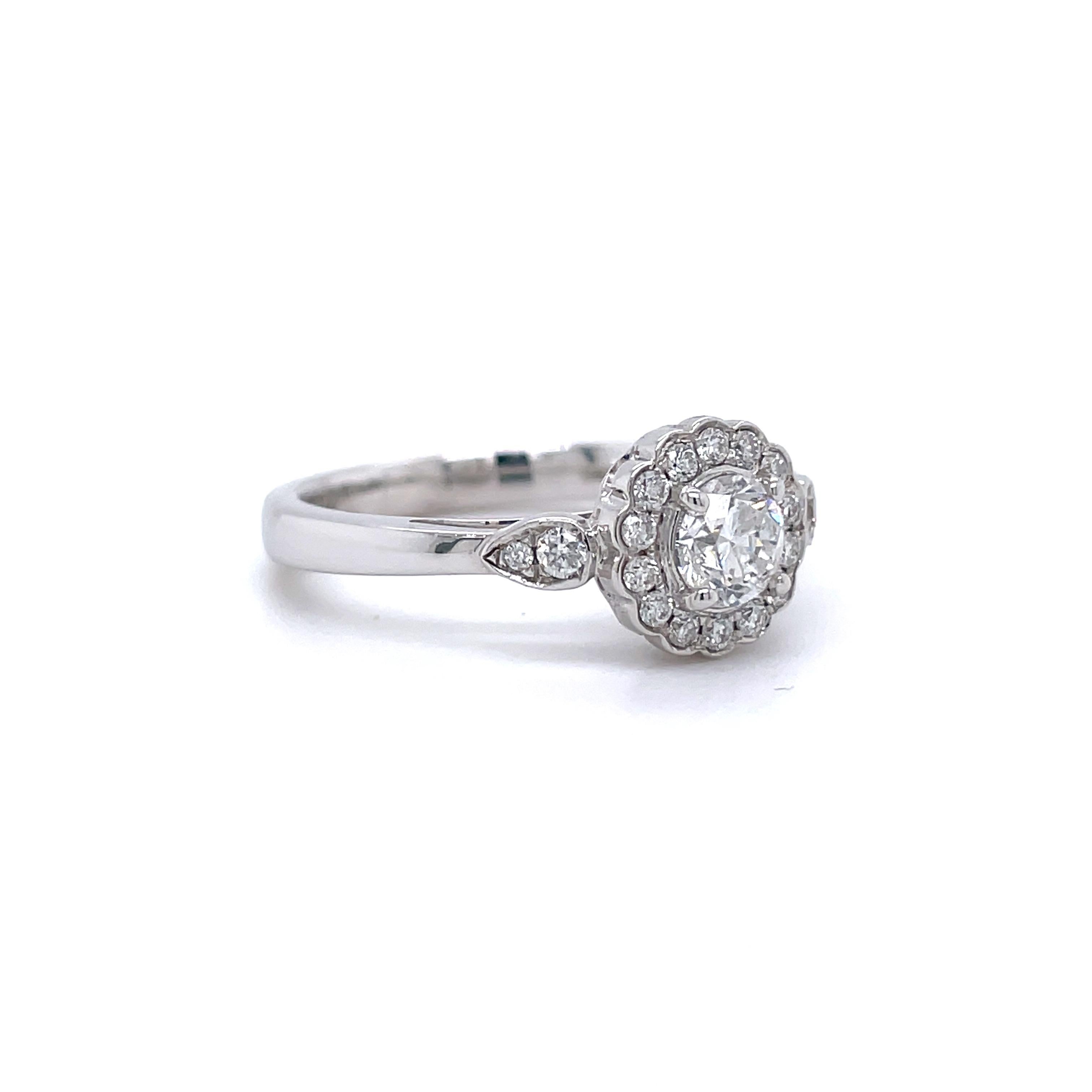 Round Cut Privosa IGI Certified 14 Karat White Gold Engagement Ring 3/4 CTTW For Sale