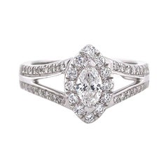 Privosa IGI Certified 14k White Gold Marquise Diamond Ring with Split Shank