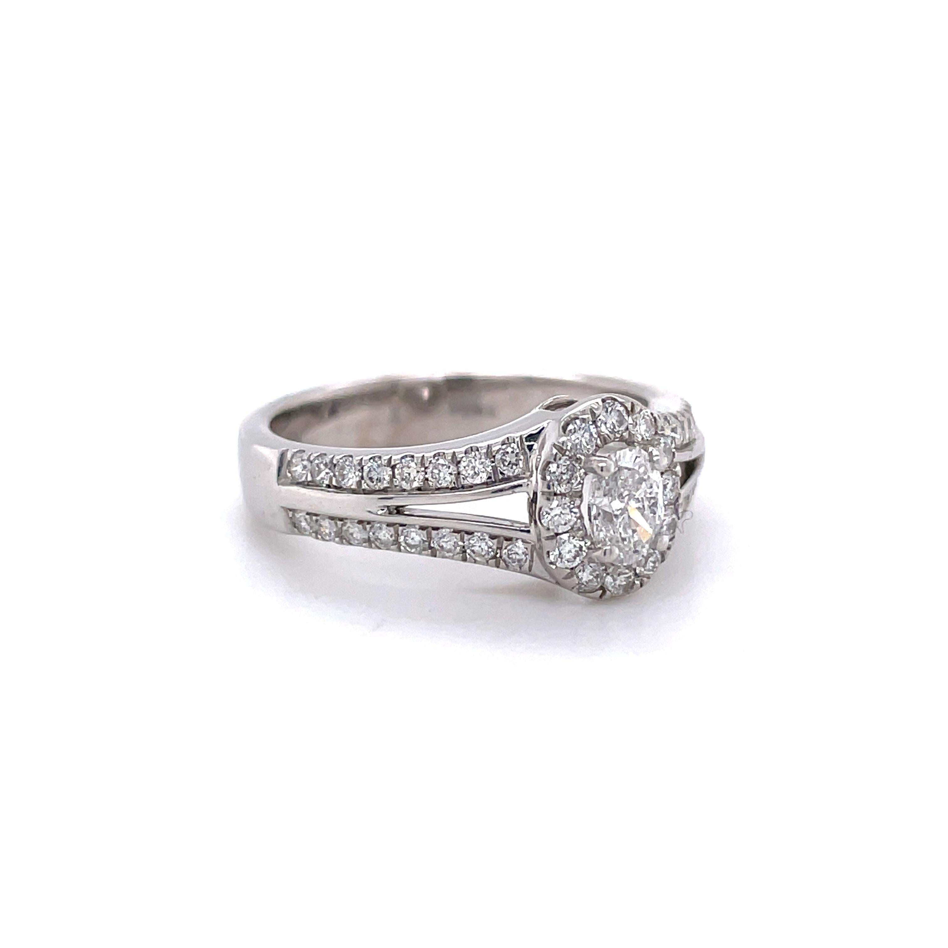 Modern Privosa IGI Certified 14K White Gold Oval Diamond Engagement Ring 0.81 CTTW For Sale