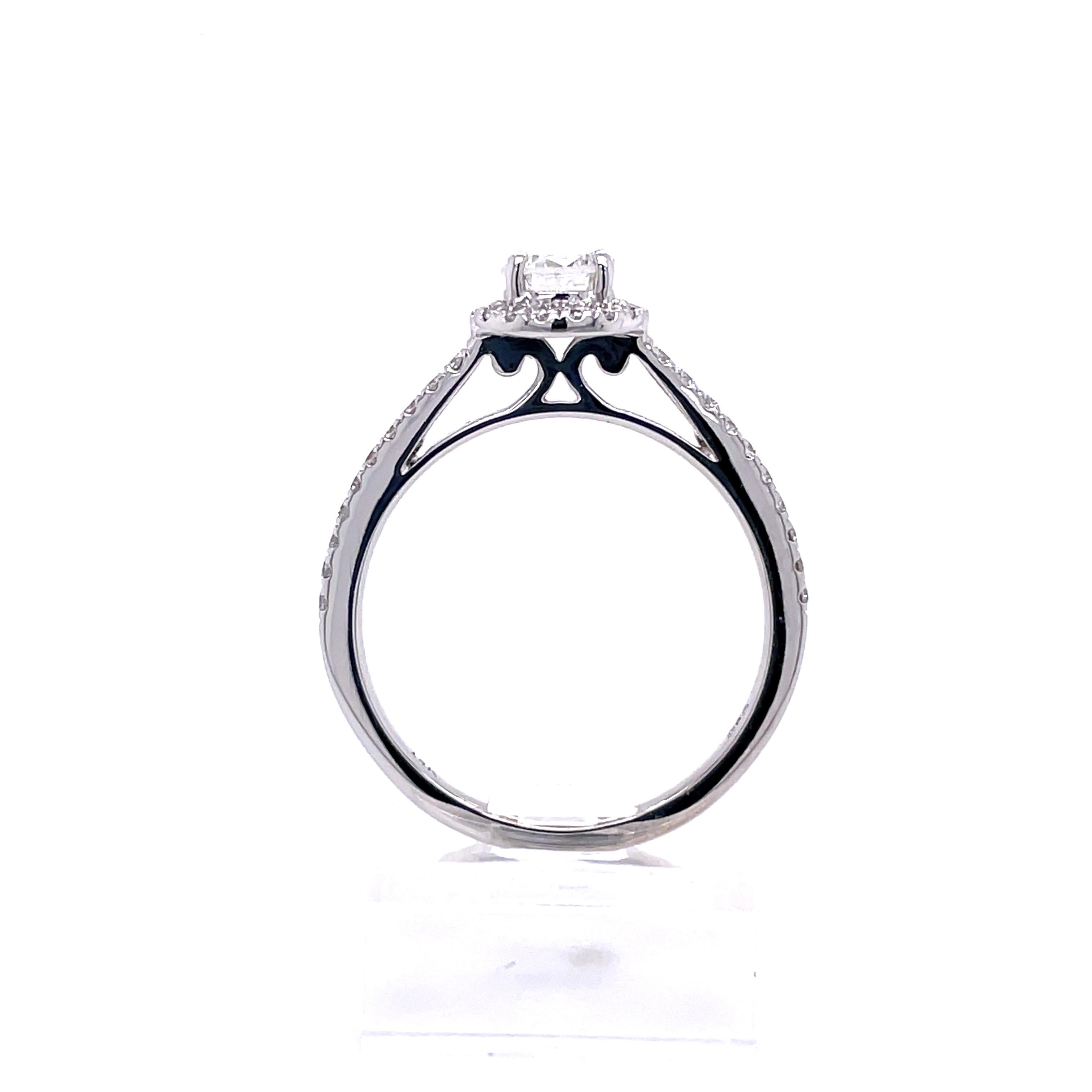 Round Cut Privosa IGI Certified 14k White Gold Round Halo Engagement Ring 3/4 CTTW