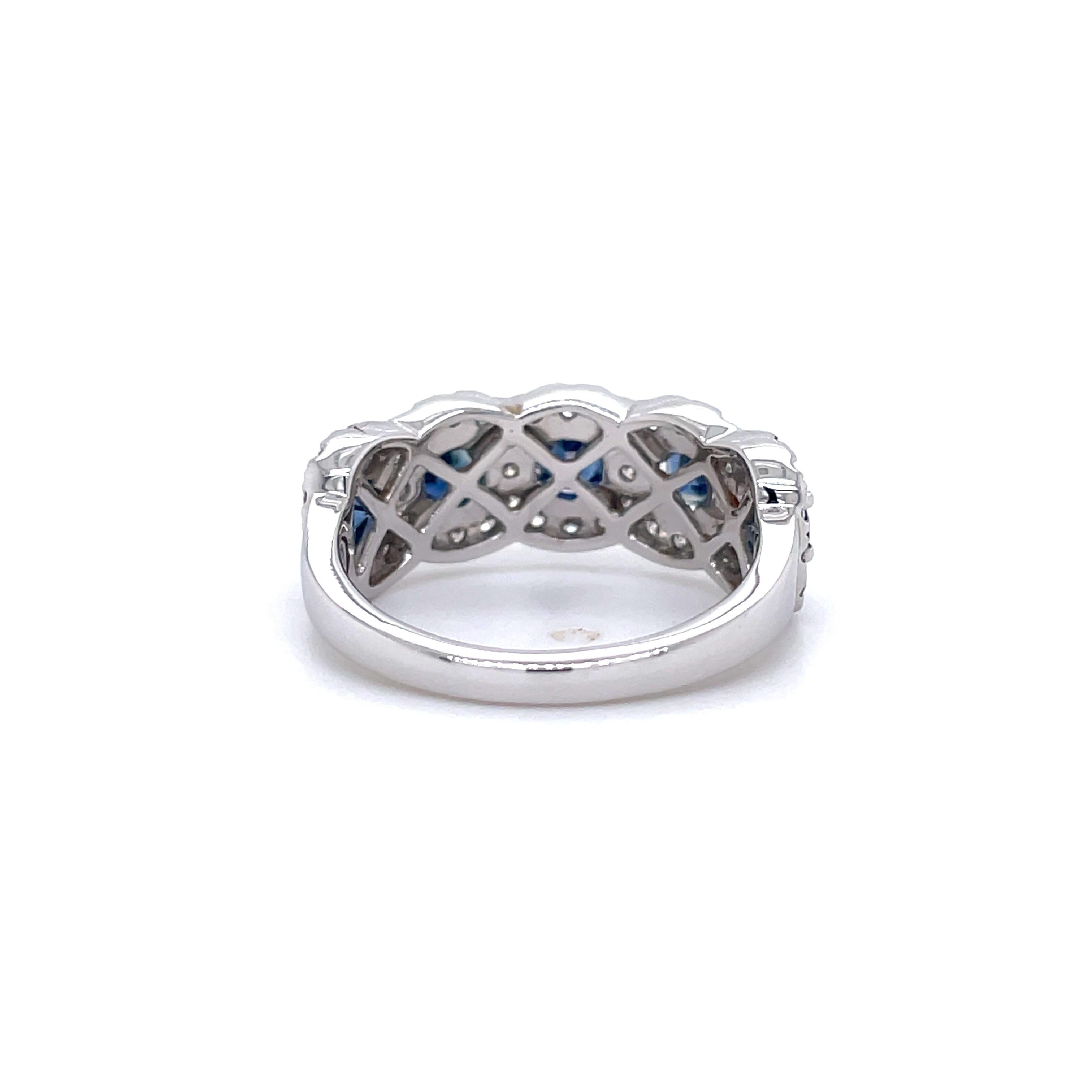Modern Privosa IGI Certified Blue Sapphire and Diamond 14k White Gold Ring