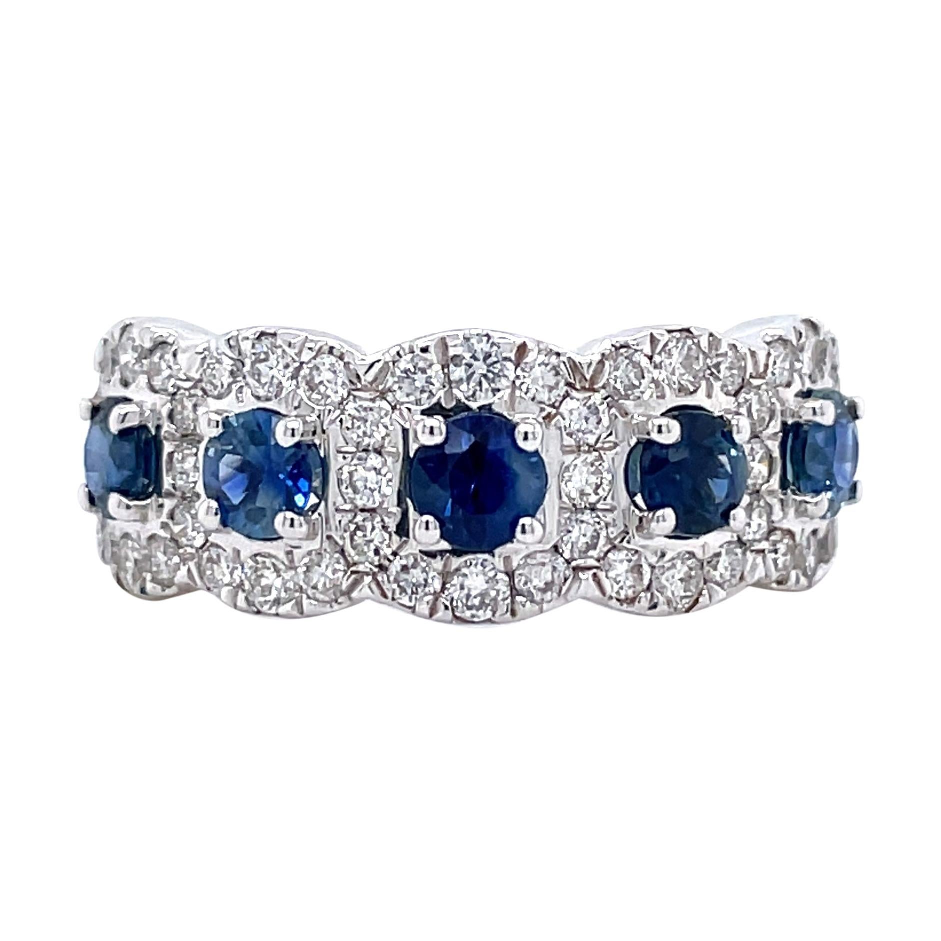 Privosa IGI Certified Blue Sapphire and Diamond 14k White Gold Ring
