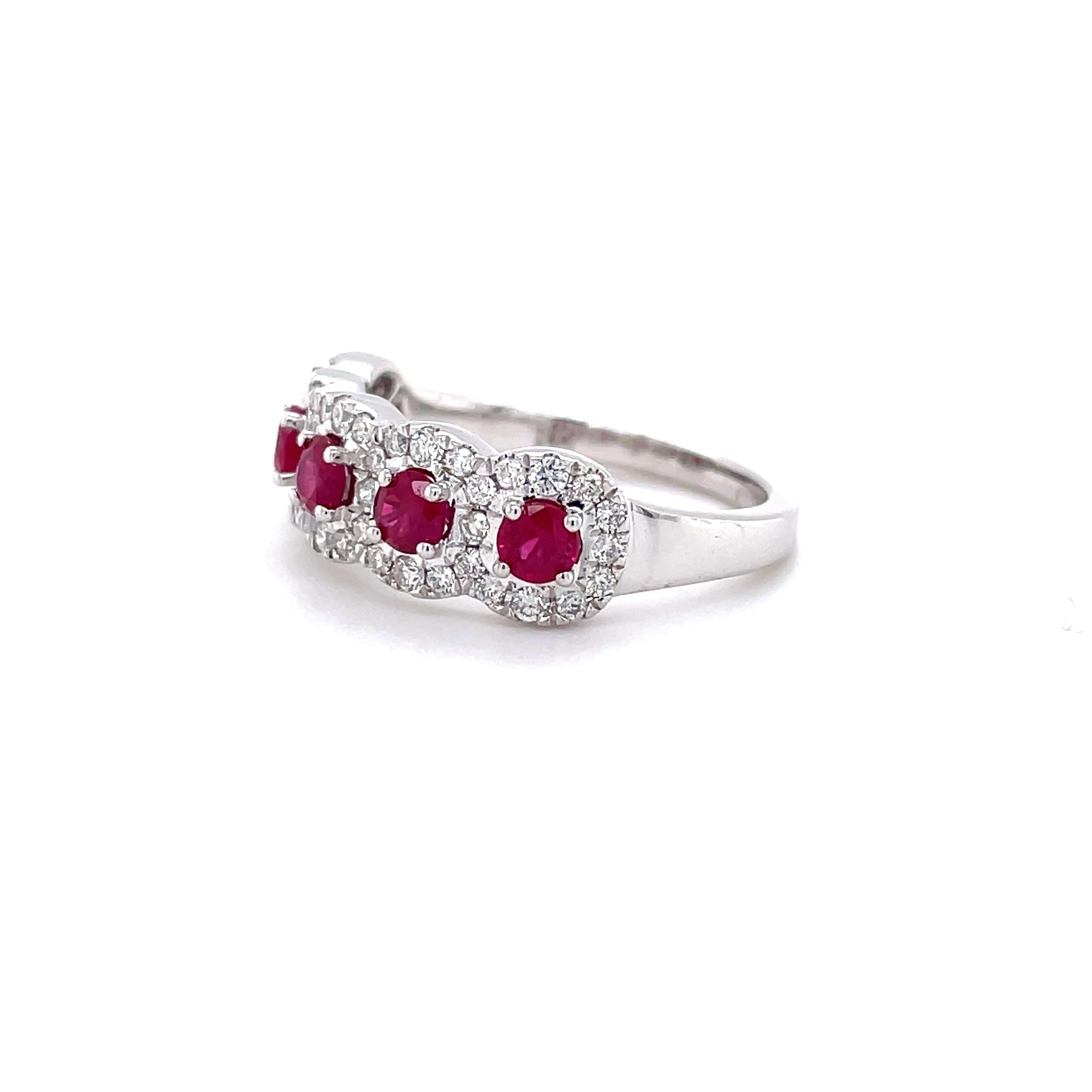 Modern Privosa IGI Certified Ruby and Diamond 14k White Gold Ring For Sale