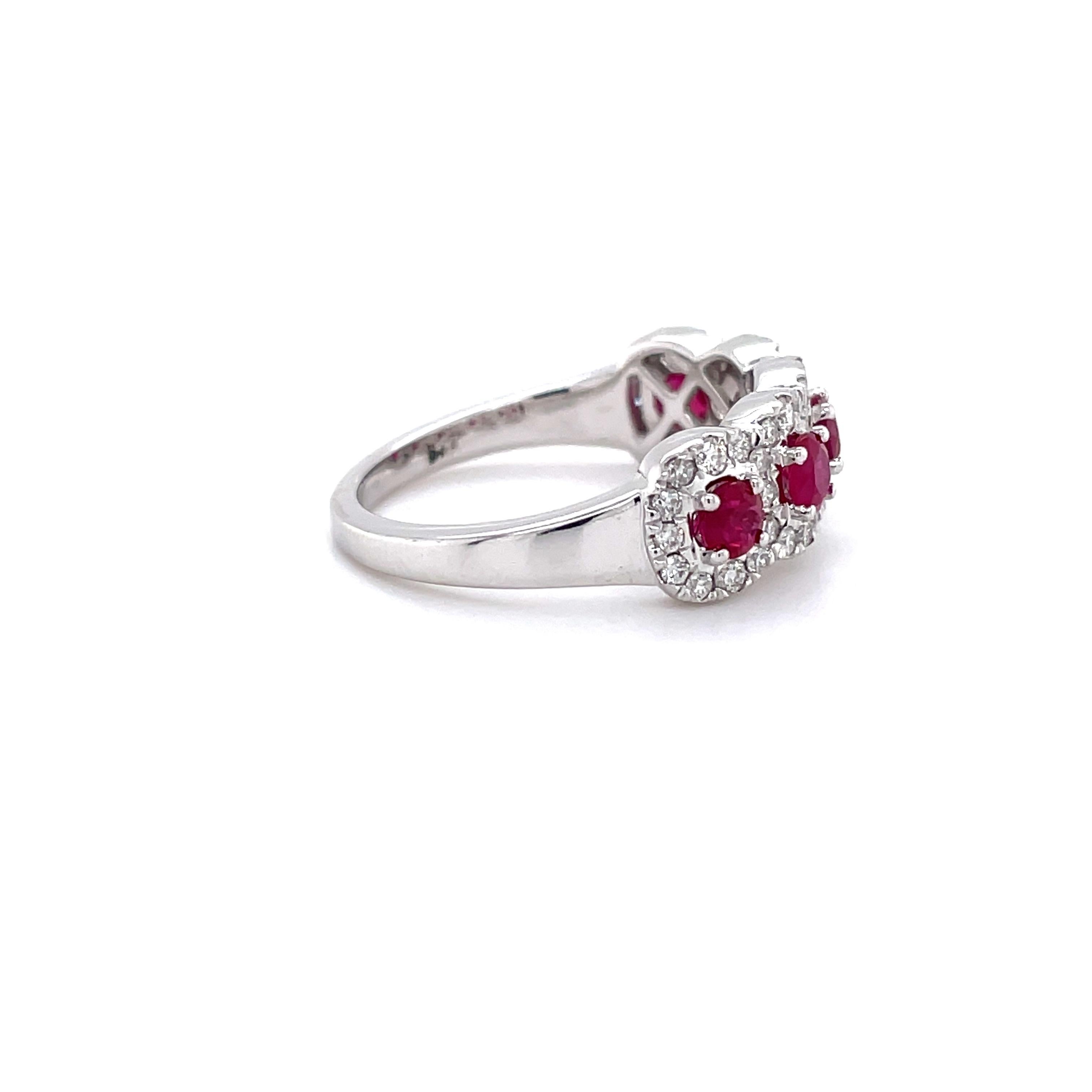Round Cut Privosa IGI Certified Ruby and Diamond 14k White Gold Ring For Sale