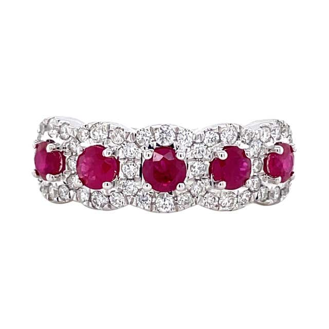 14K White Gold Ruby and Diamond Hoop Earrings For Sale at 1stDibs