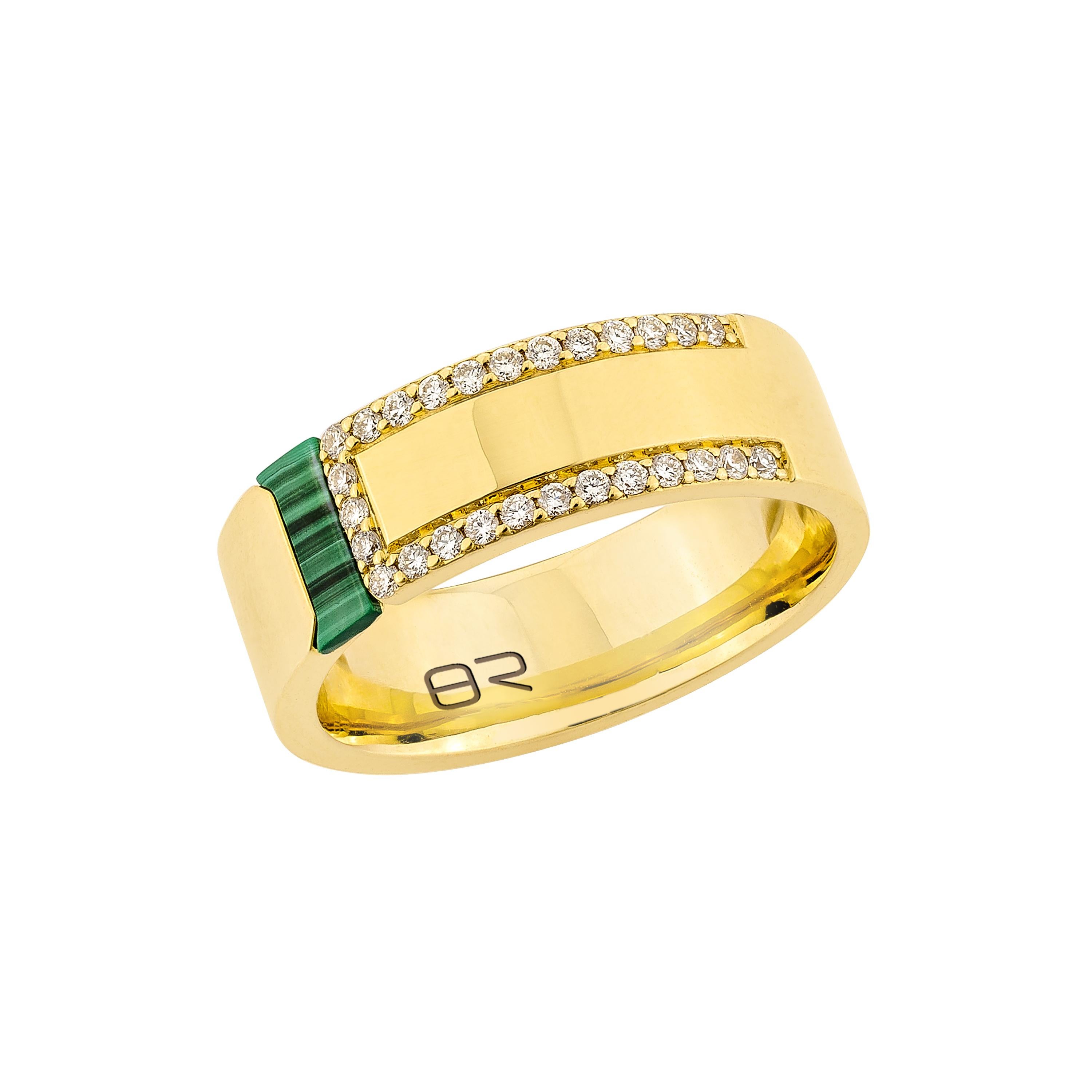 Mixed Cut Priyashi Nahata Malachite 0.20ct. Ring with Diamond in 18Karat Yellow Gold. For Sale