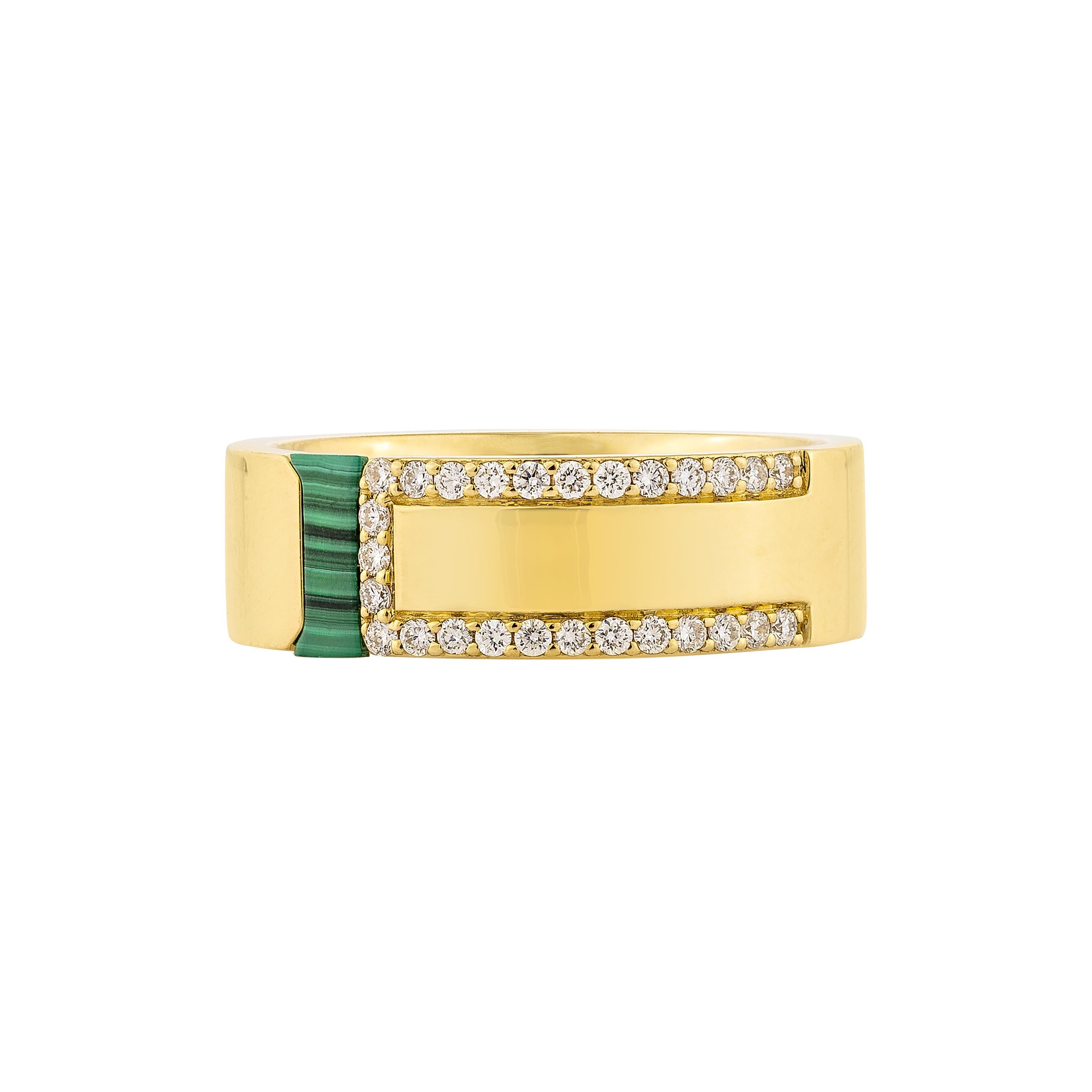 Priyashi Nahata Malachite 0.20ct. Ring with Diamond in 18Karat Yellow Gold. In New Condition For Sale In Hong Kong, HK