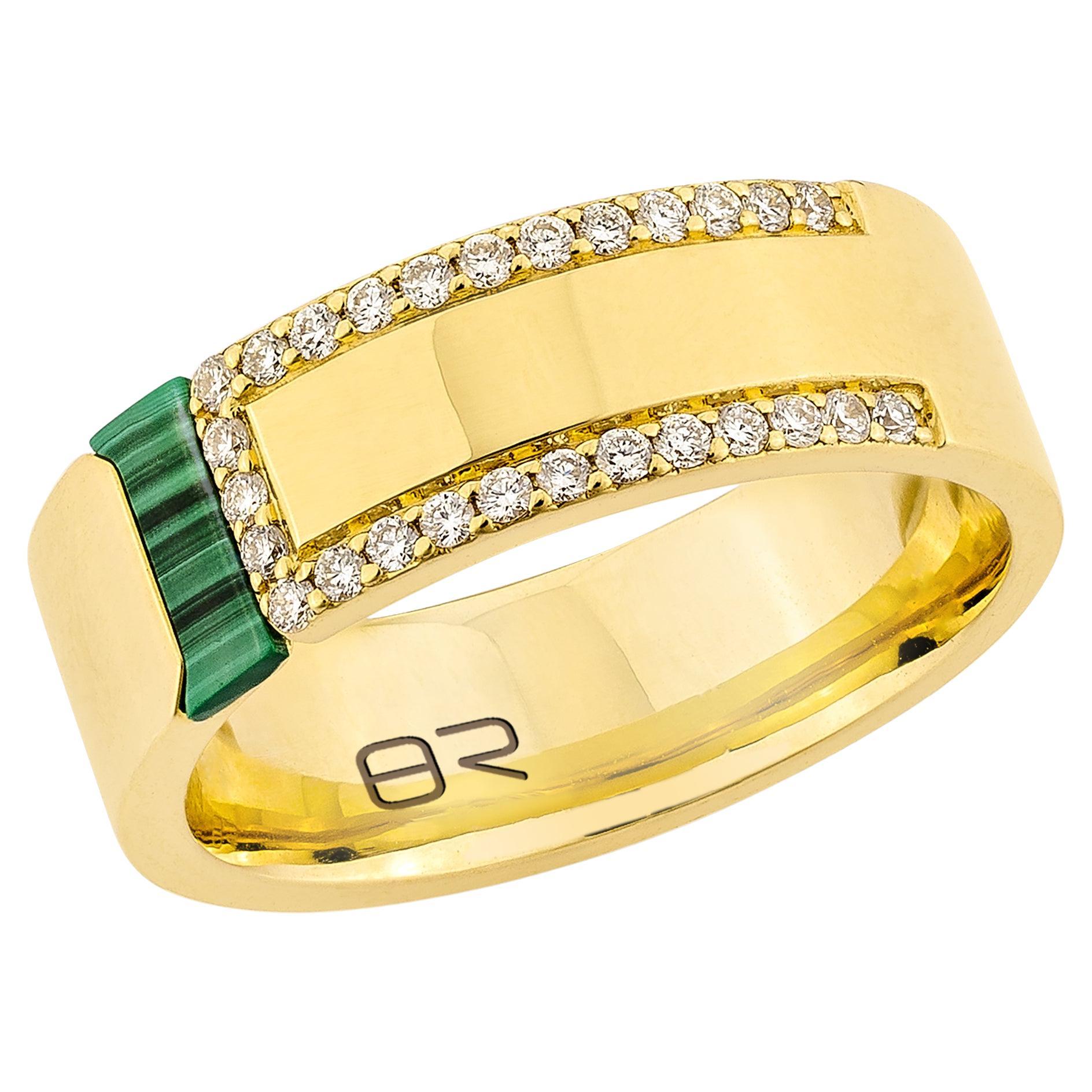 Priyashi Nahata Malachite 0.20ct. Ring with Diamond in 18Karat Yellow Gold.