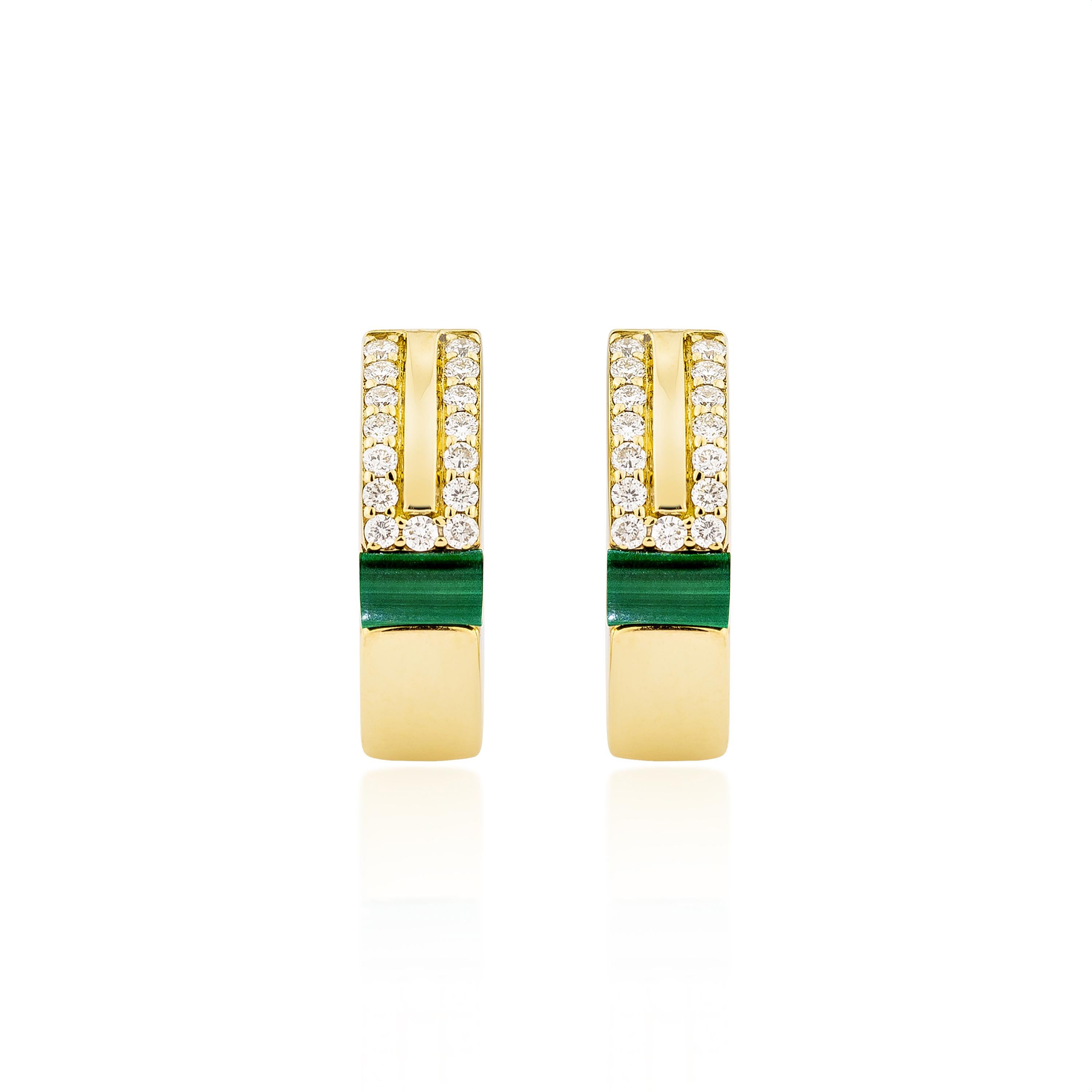 Contemporary Priyashi Nahata Malachite 0.24ct. Drop Earrings in 18KYG with Diamond. For Sale
