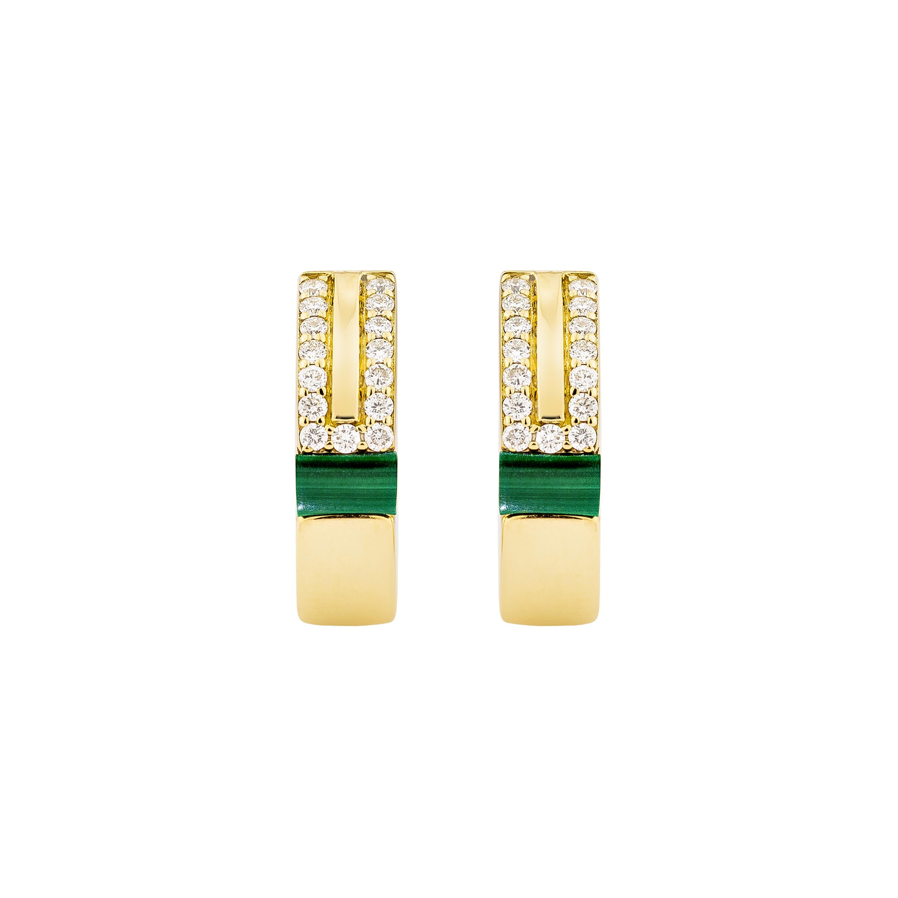 Mixed Cut Priyashi Nahata Malachite 0.24ct. Drop Earrings in 18KYG with Diamond. For Sale