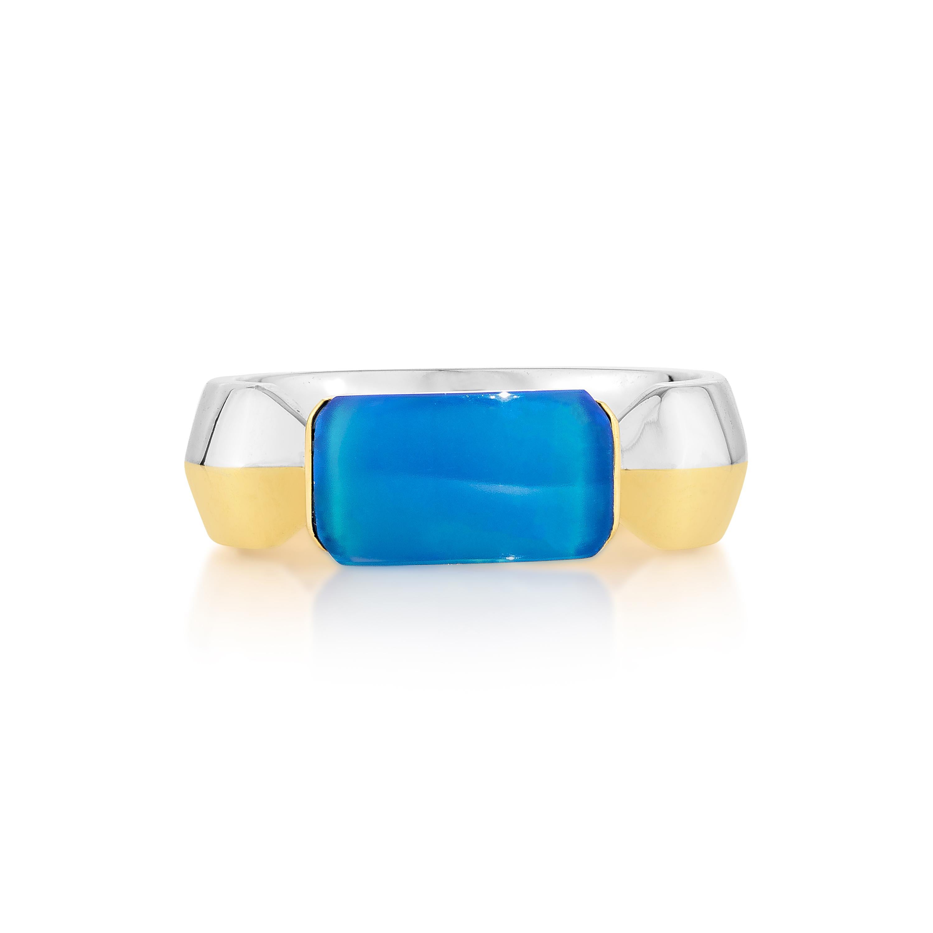 Contemporary Priyashi Nahata Blue Agate 1.63ct. Fancy Ring in 18Karat White Yellow Gold. For Sale