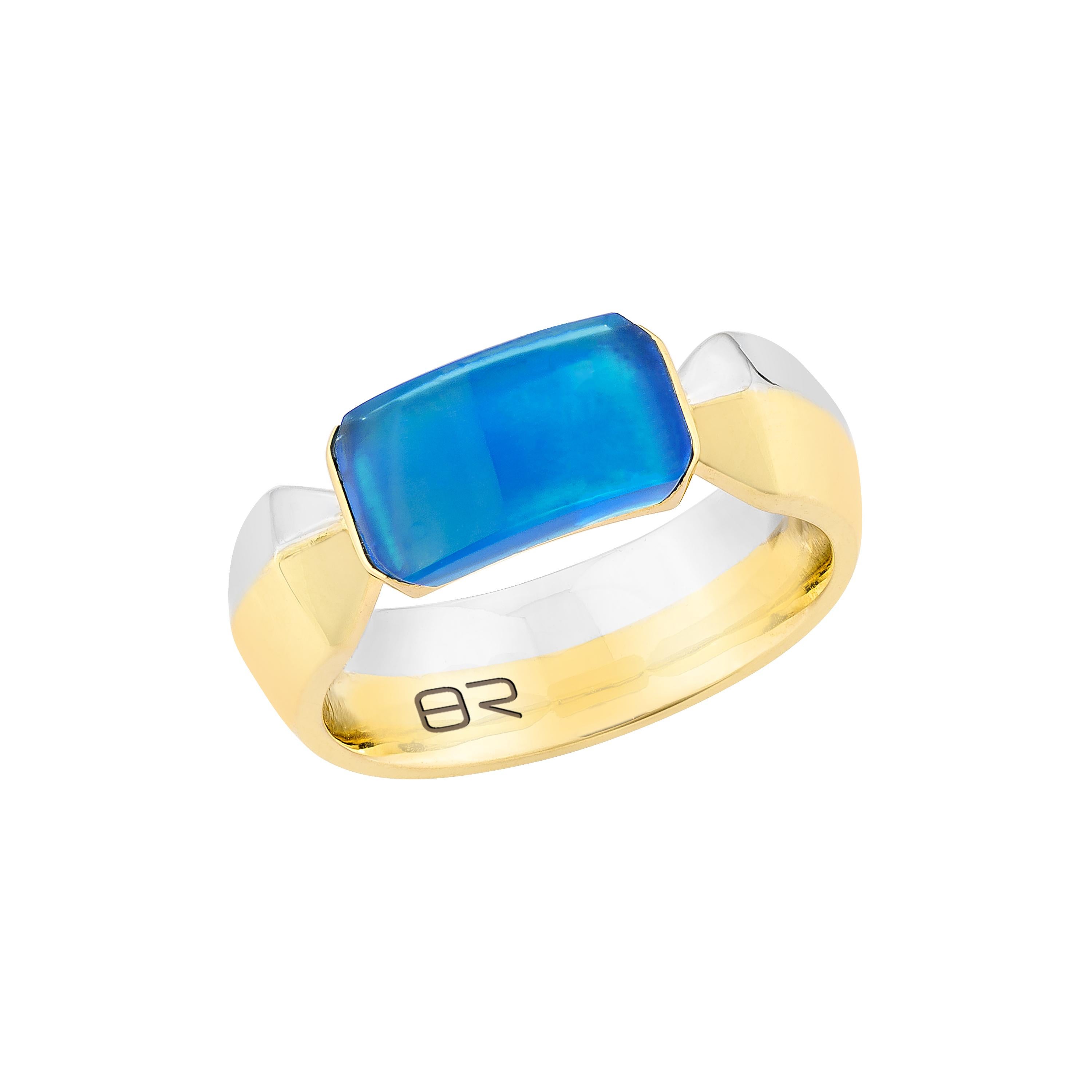 Mixed Cut Priyashi Nahata Blue Agate 1.63ct. Fancy Ring in 18Karat White Yellow Gold. For Sale