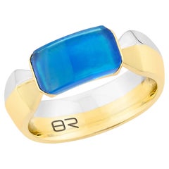 Ágata Azul Priyashi Nahata 1,63ct. Anillo de fantasía en oro amarillo blanco de 18 quilates.