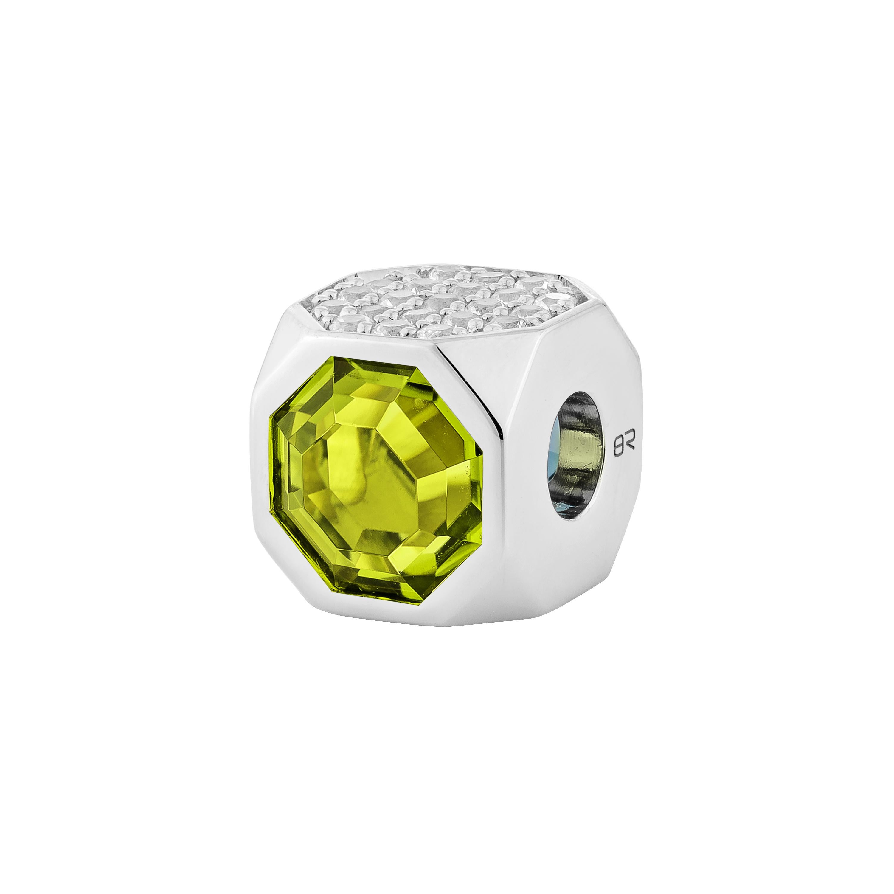 Contemporary Priyashi Nahata Peridot & Blue Topaz 1.82ct. Pendant with Sapphire in 18KWG. For Sale