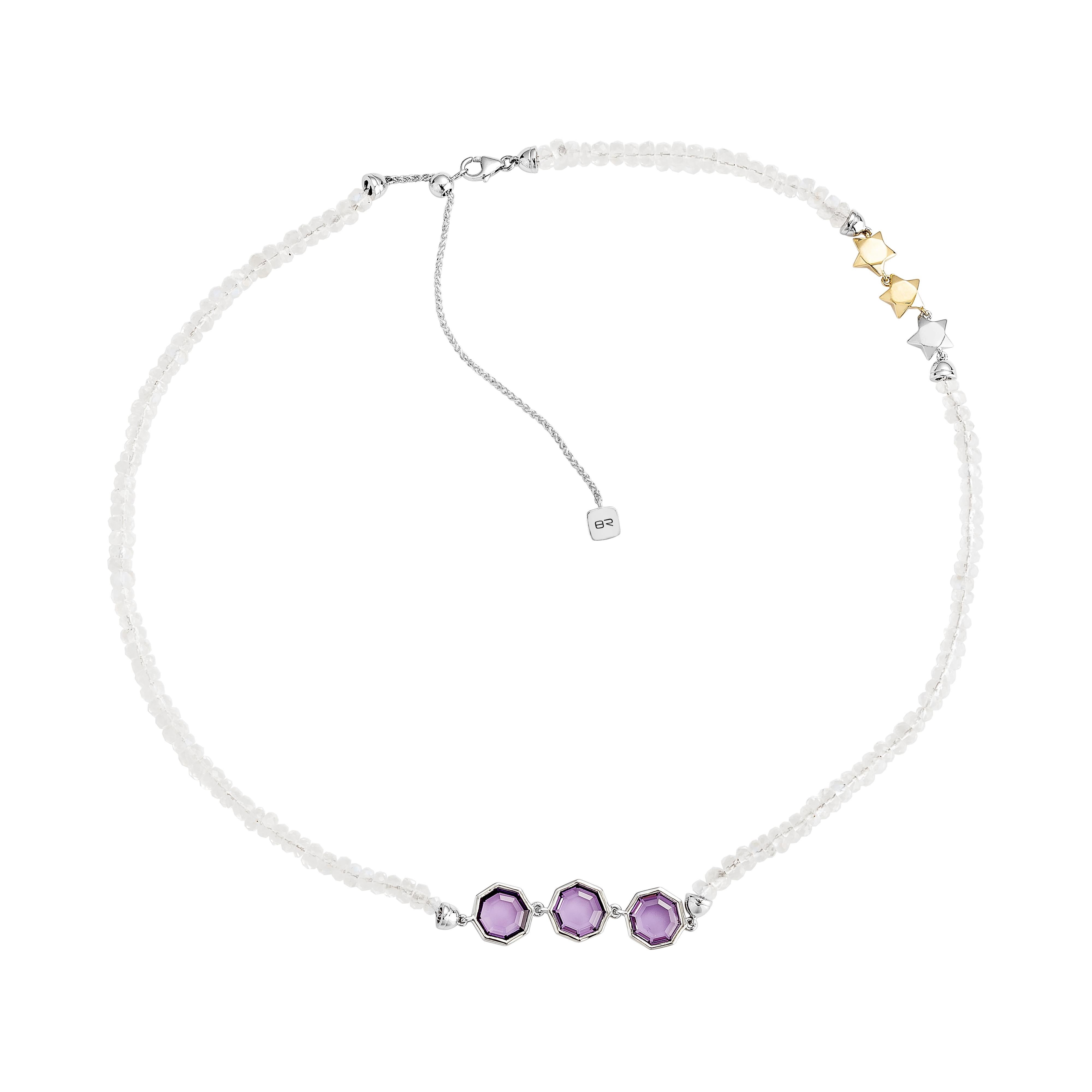 Contemporary Priyashi Nahata Amethyst & Rainbow Moonstone 4.32ct. Necklace in 18KYG. For Sale