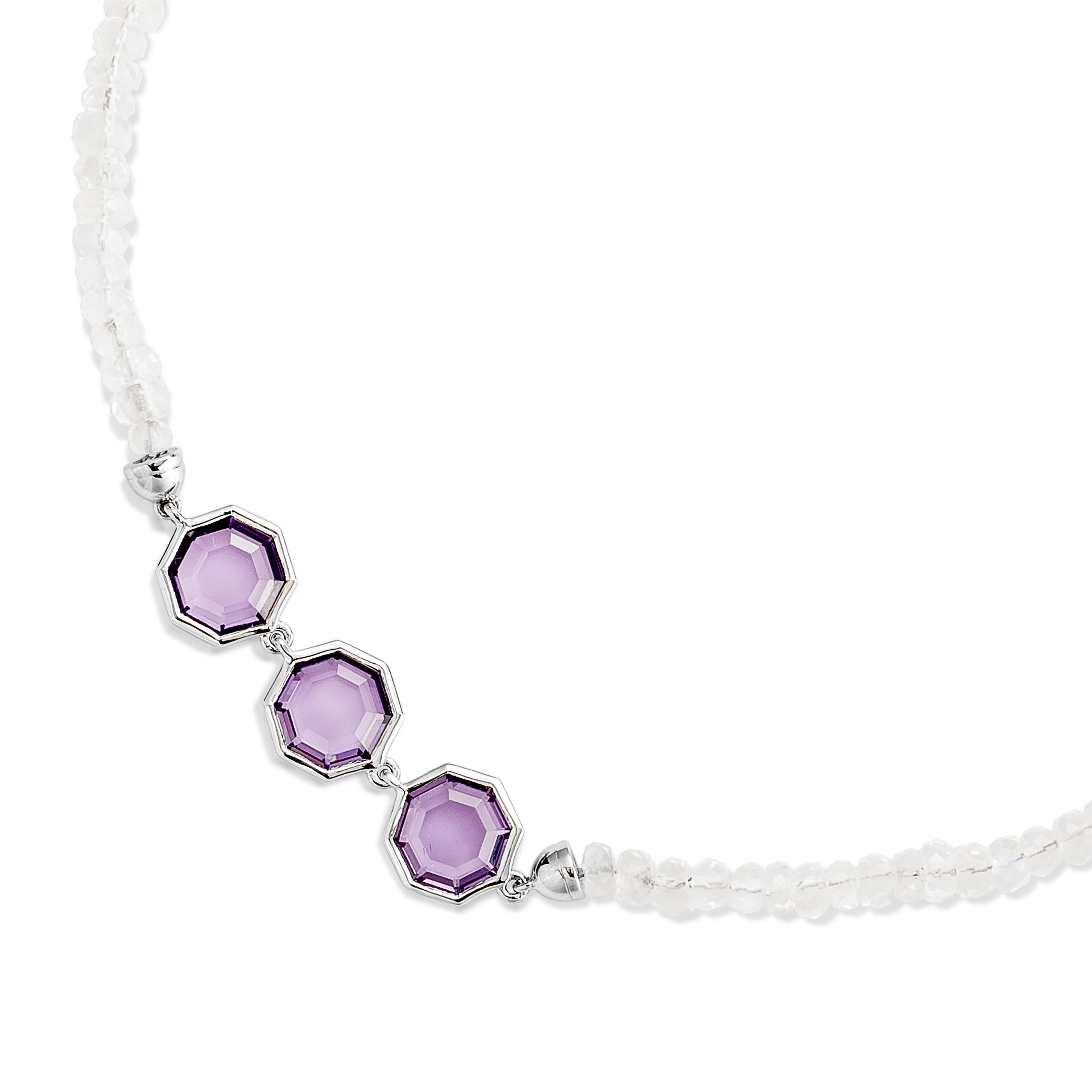 Octagon Cut Priyashi Nahata Amethyst & Rainbow Moonstone 4.32ct. Necklace in 18KYG. For Sale