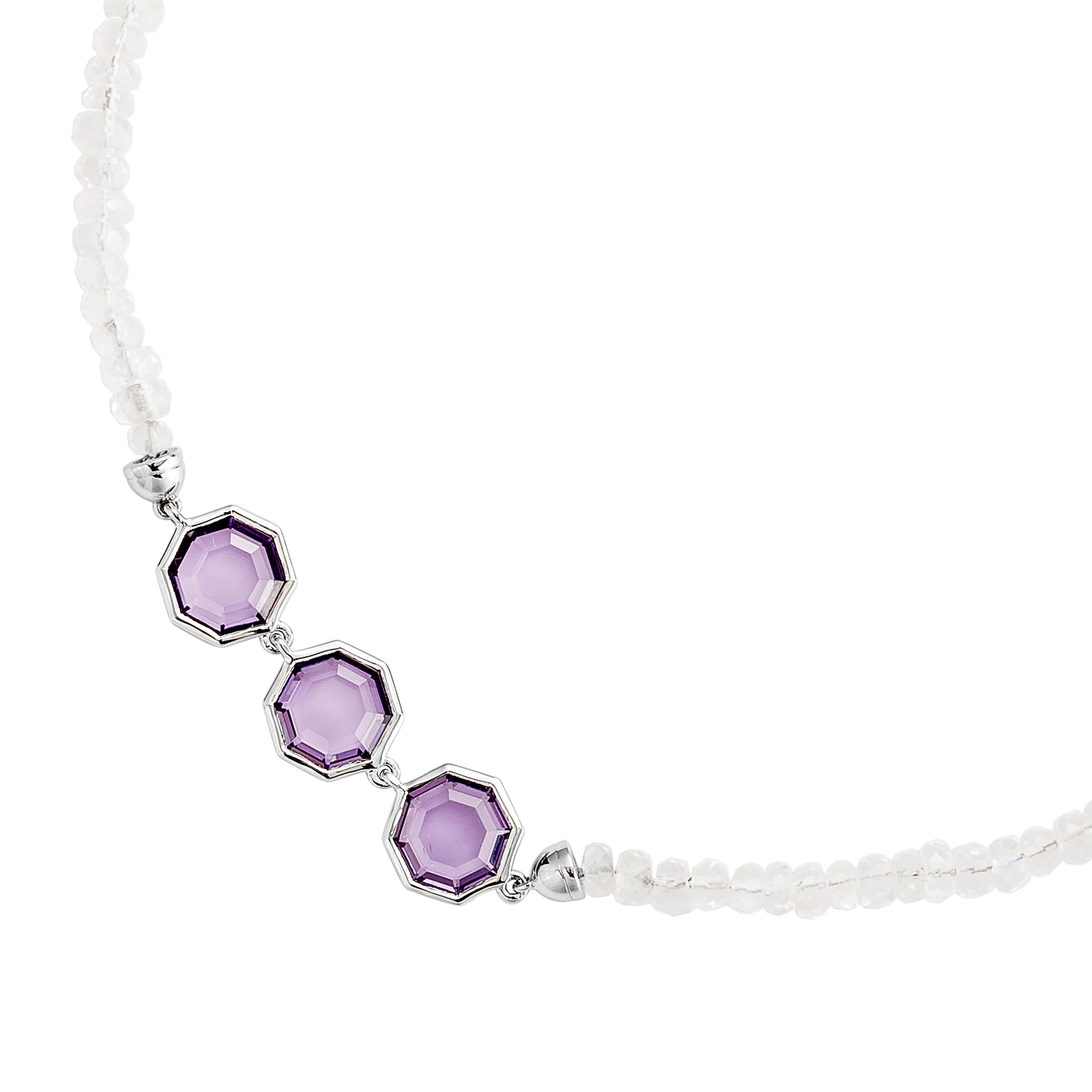 Priyashi Nahata Amethyst & Rainbow Moonstone 4.32ct. Necklace in 18KYG. In New Condition For Sale In Hong Kong, HK