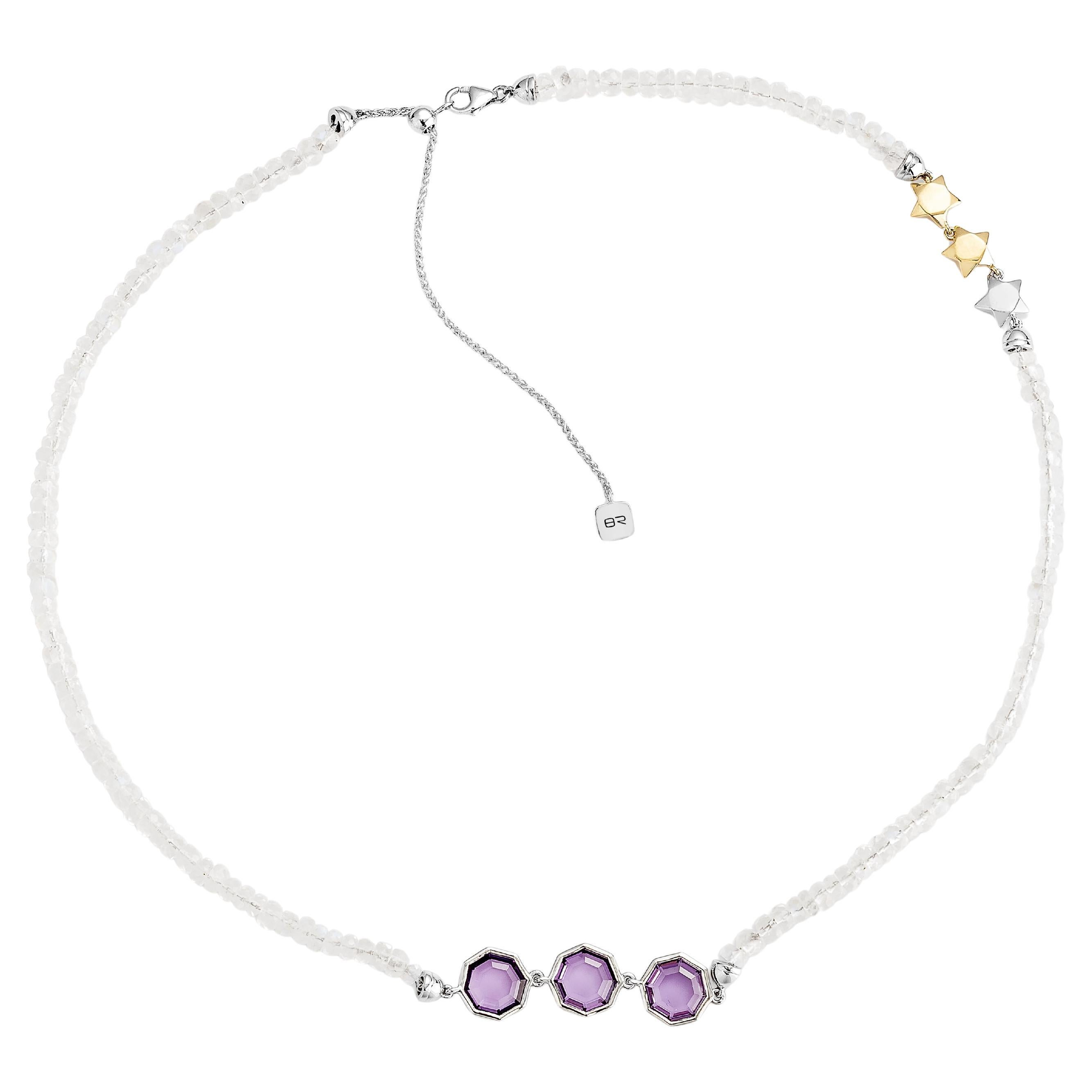 Priyashi Nahata Amethyst & Rainbow Moonstone 4.32ct. Necklace in 18KYG. For Sale