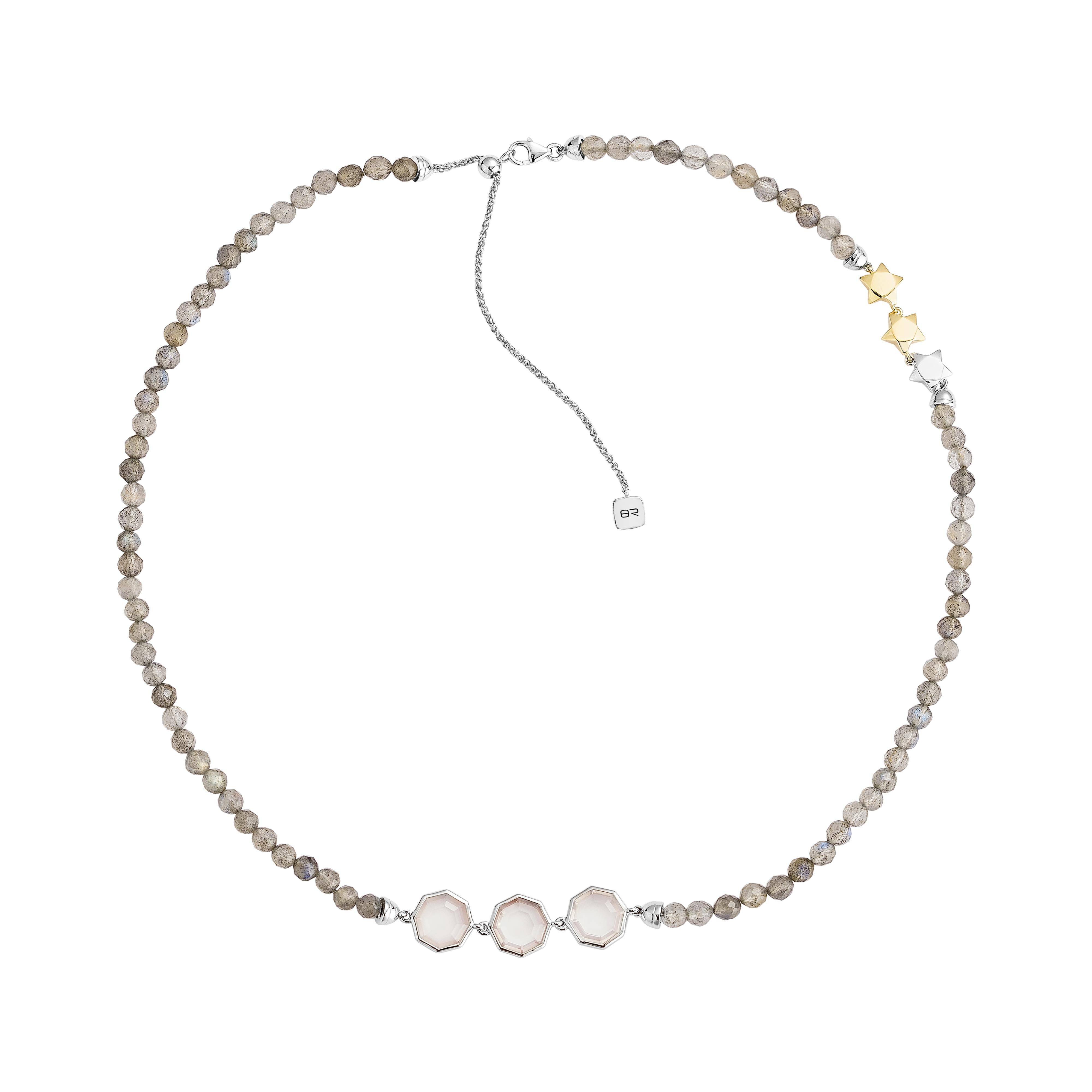 Contemporaneo Quarzo rosa e labradorite Priyashi Nahata 4,38ct. Collana in 18KWG. in vendita
