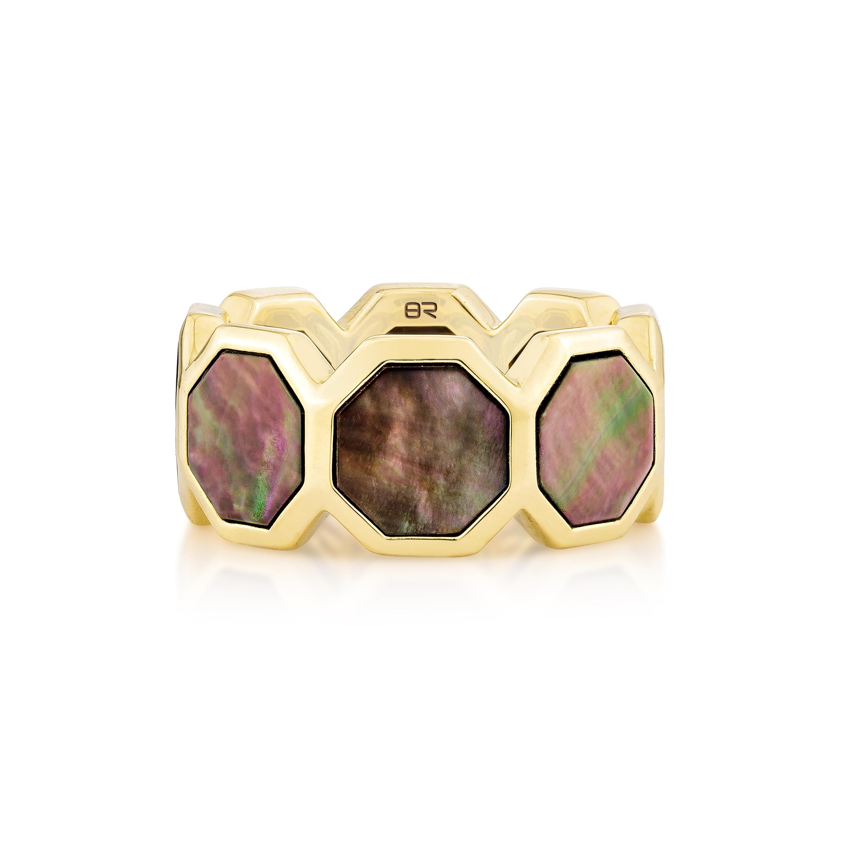 Contemporary Priyashi Nahata Black Mother of Pearl 5.41ct. Fancy Ring in 18KYG. For Sale