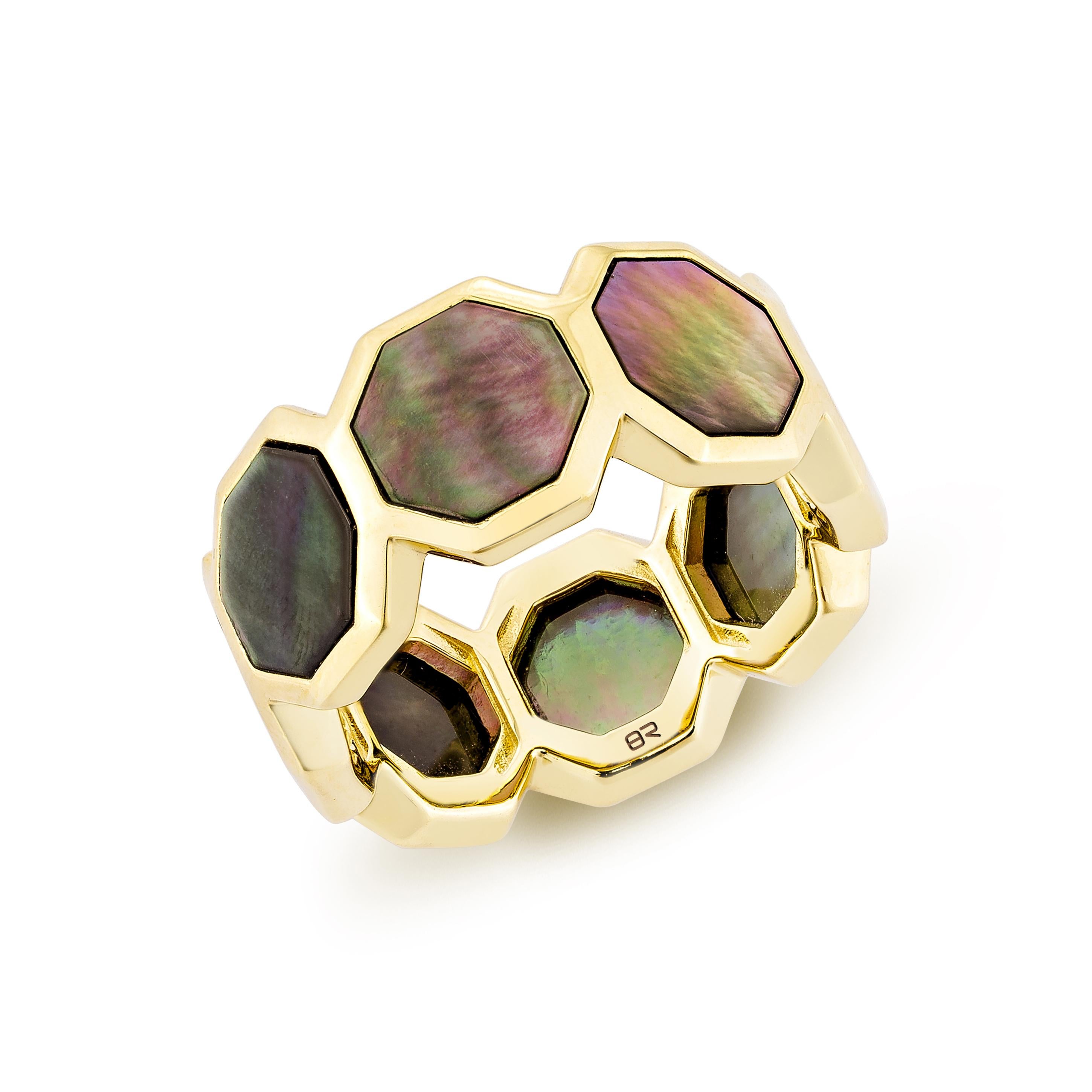 Priyashi Nahata Black Mother of Pearl 5.41ct. Fancy Ring in 18KYG. In New Condition For Sale In Hong Kong, HK