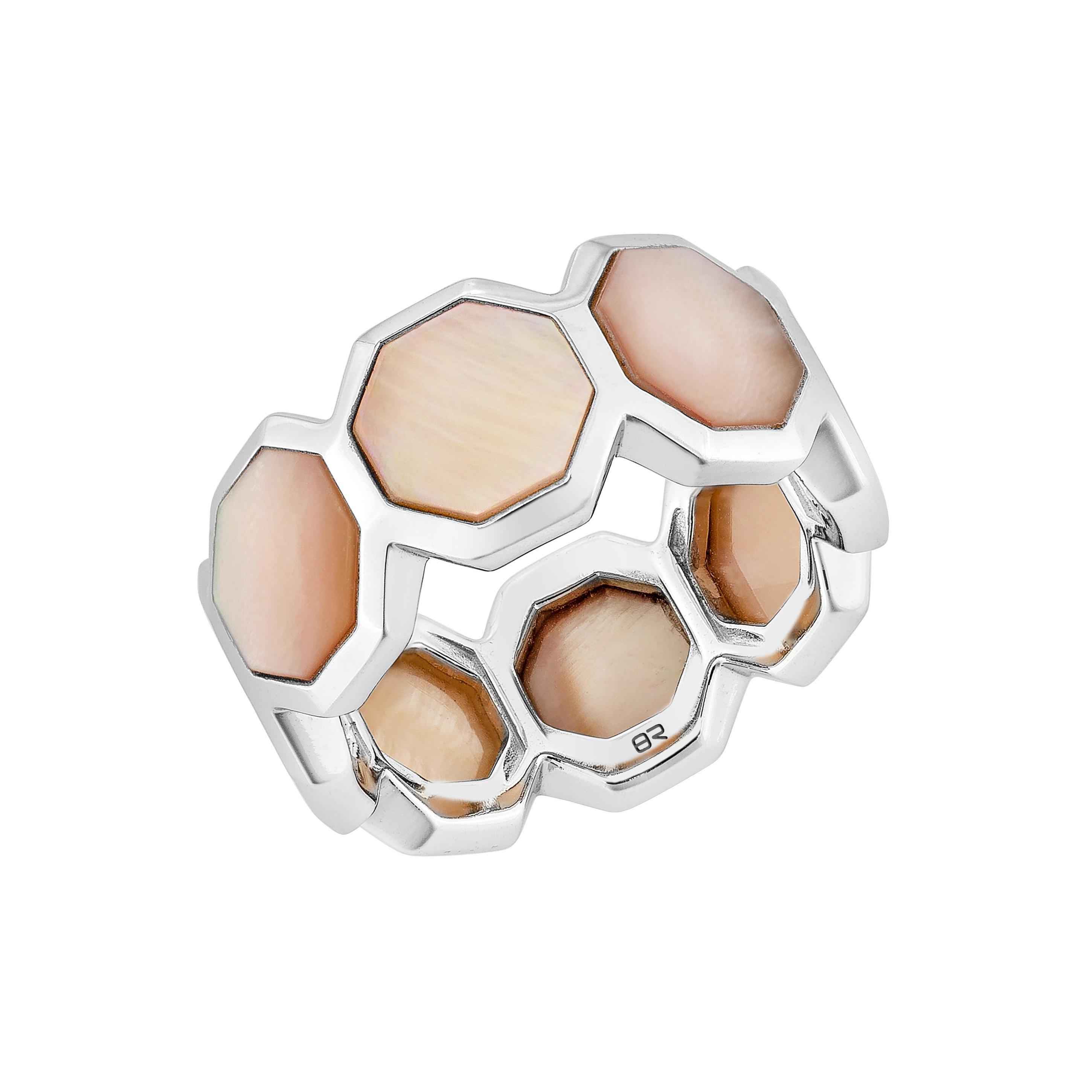 Contemporary Priyashi Nahata Pink Mother of Pearl 5.32ct. Fancy Ring in 18KWG. For Sale