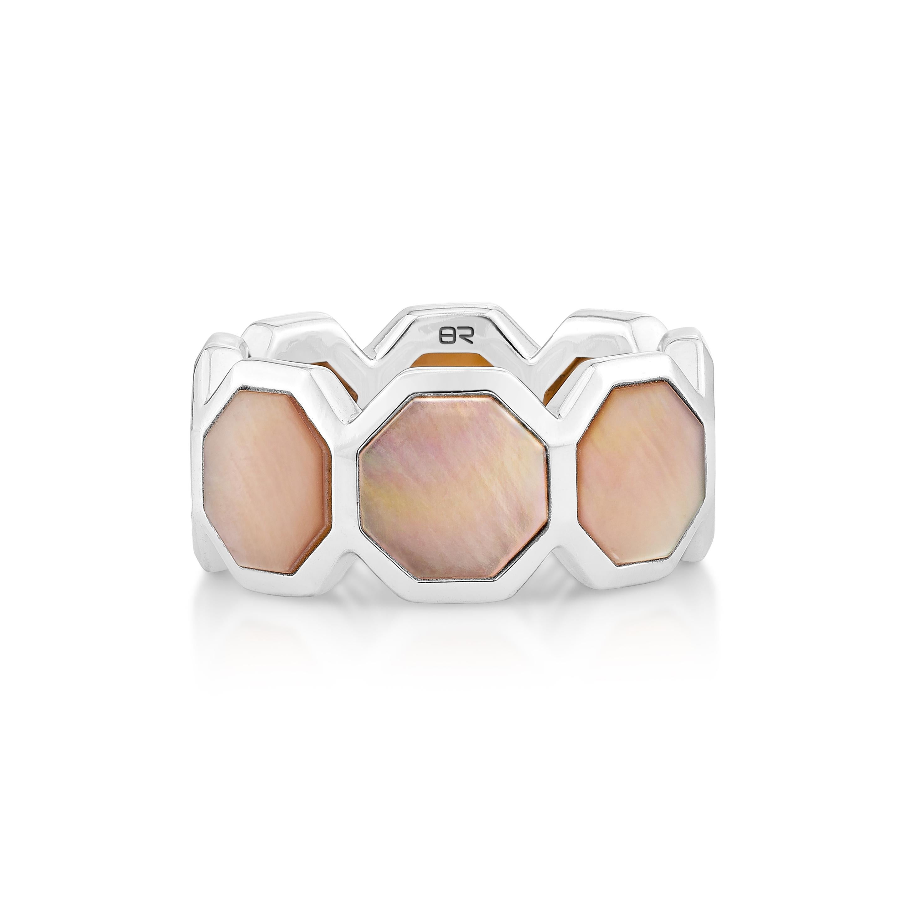 Octagon Cut Priyashi Nahata Pink Mother of Pearl 5.32ct. Fancy Ring in 18KWG. For Sale