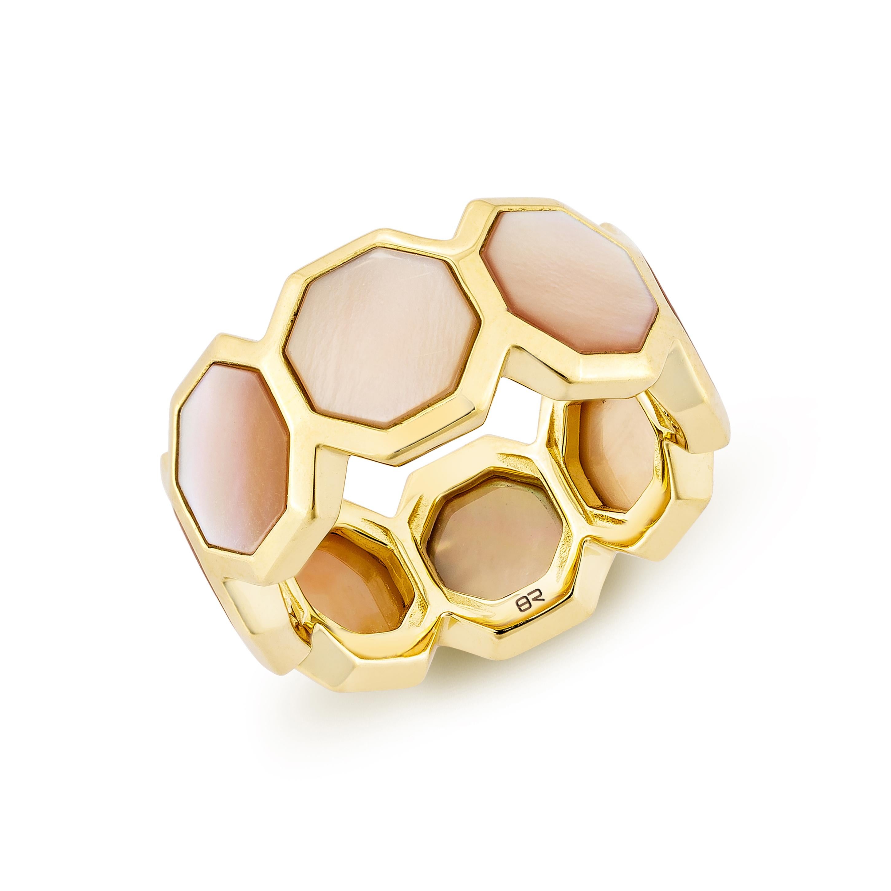 Contemporary Priyashi Nahata Pink Mother of Pearl 5.47ct. Fancy Ring in 18KYG. For Sale