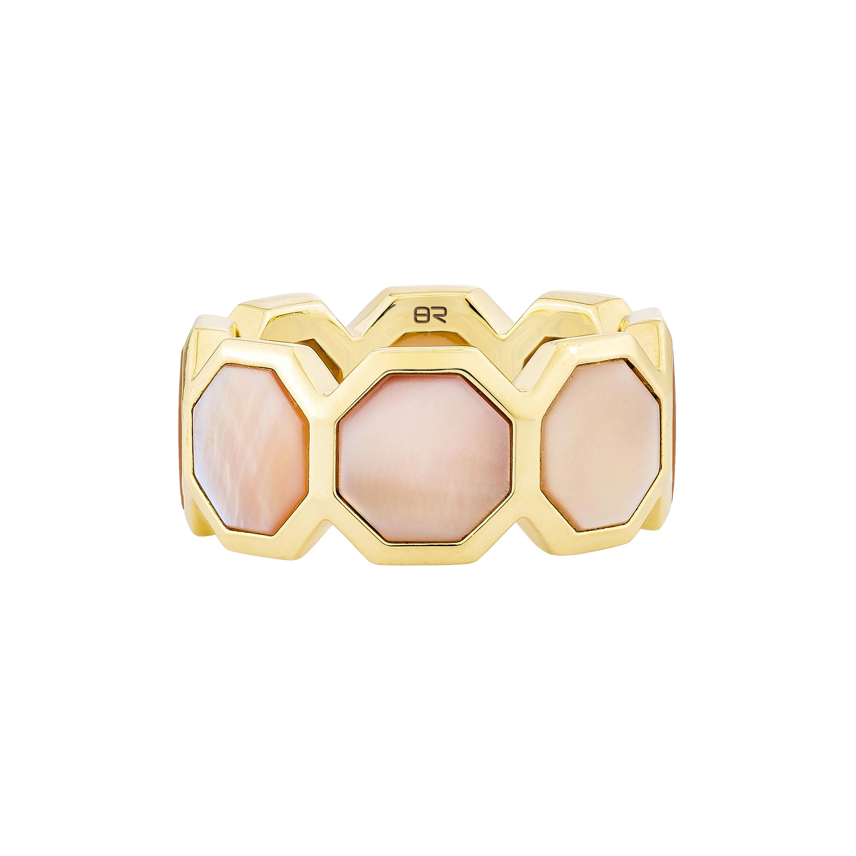 Octagon Cut Priyashi Nahata Pink Mother of Pearl 5.47ct. Fancy Ring in 18KYG. For Sale