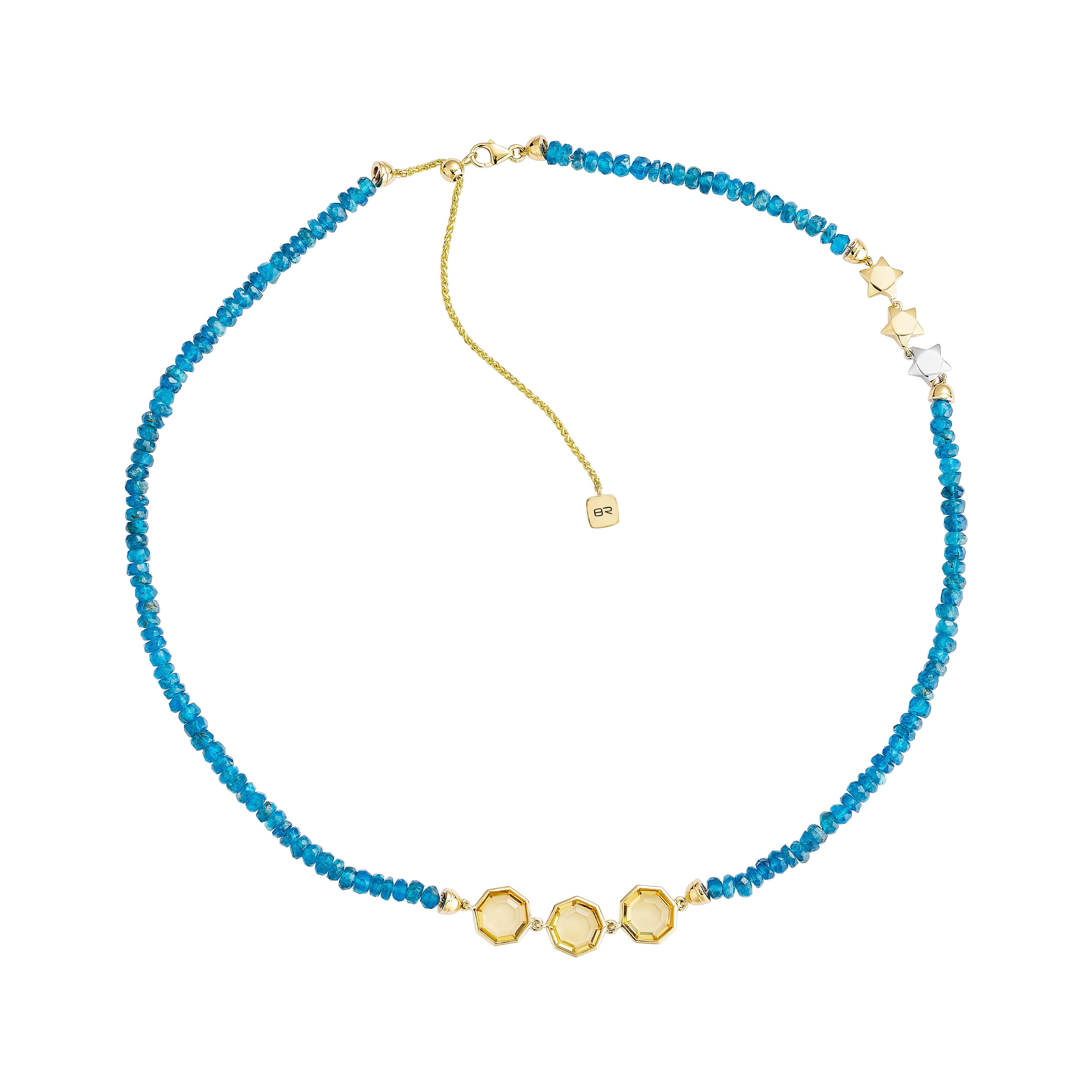 Contemporain Priyashi Nahata citrine et apatite néon de 5,52 carats Collier en or jaune 18 carats. en vente