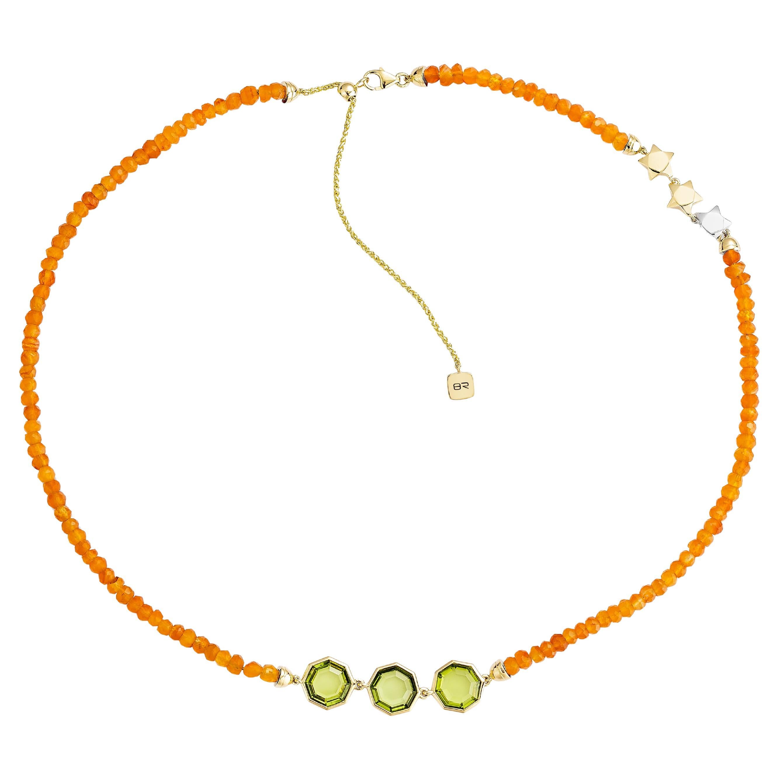 Priyashi Nahata Peridot & Karneol 5,52ct. Halskette aus 18 Karat Gelbgold.