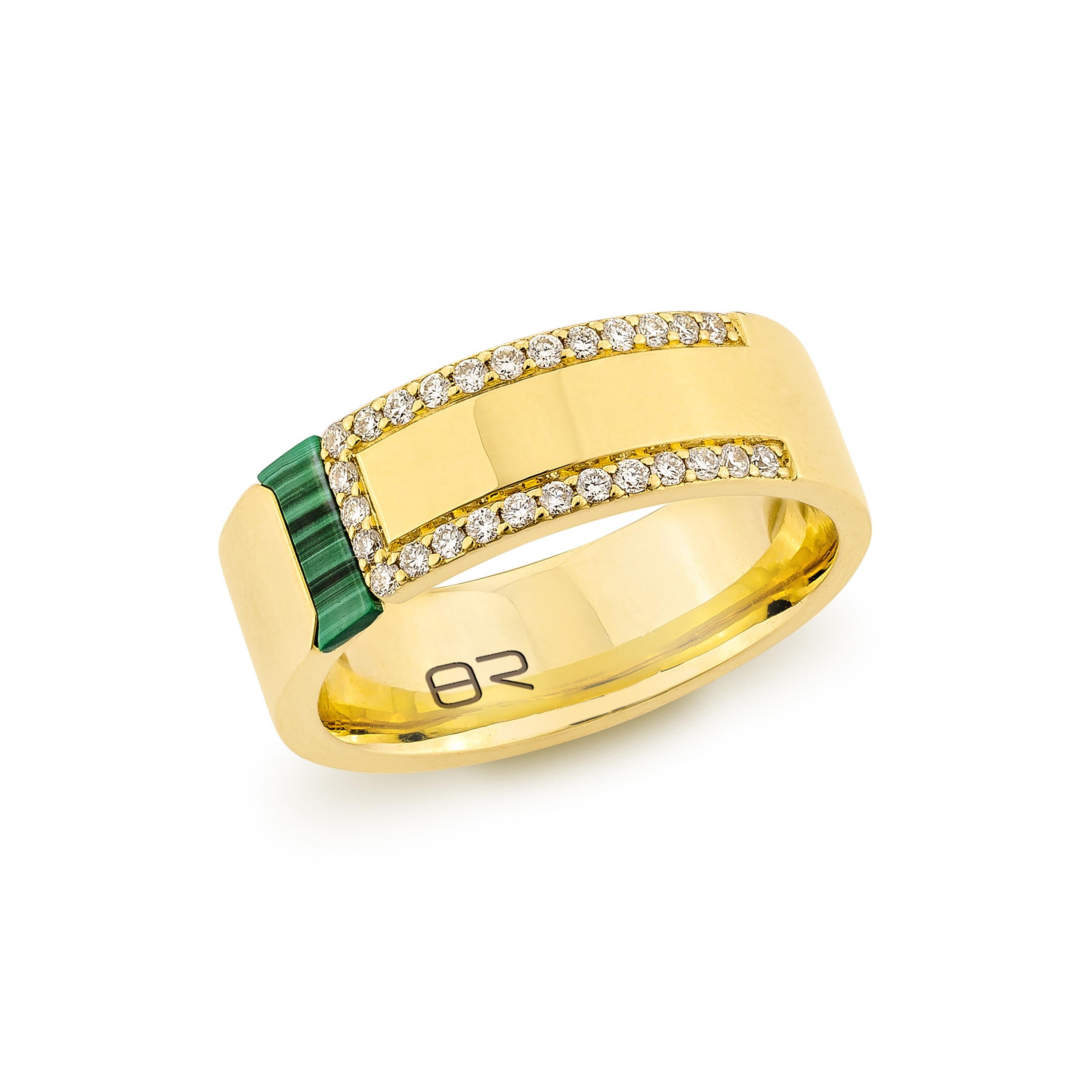 Mixed Cut Priyashi Nahata Malachite 0.14ct. Ring with Diamond in 14Karat Yellow Gold. For Sale