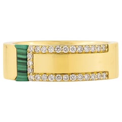 Priyashi Nahata Malachite 0.14ct. Ring with Diamond in 14Karat Yellow Gold.