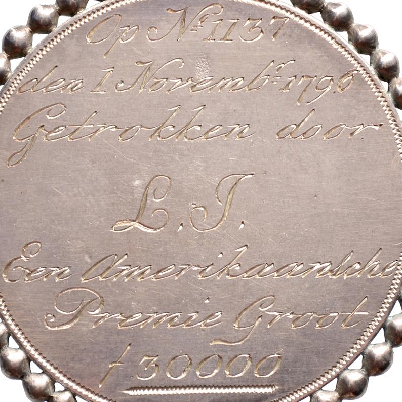 Olandese Lotteria con annuncio di premio di un ducatone d'argento di Utrecht in vendita
