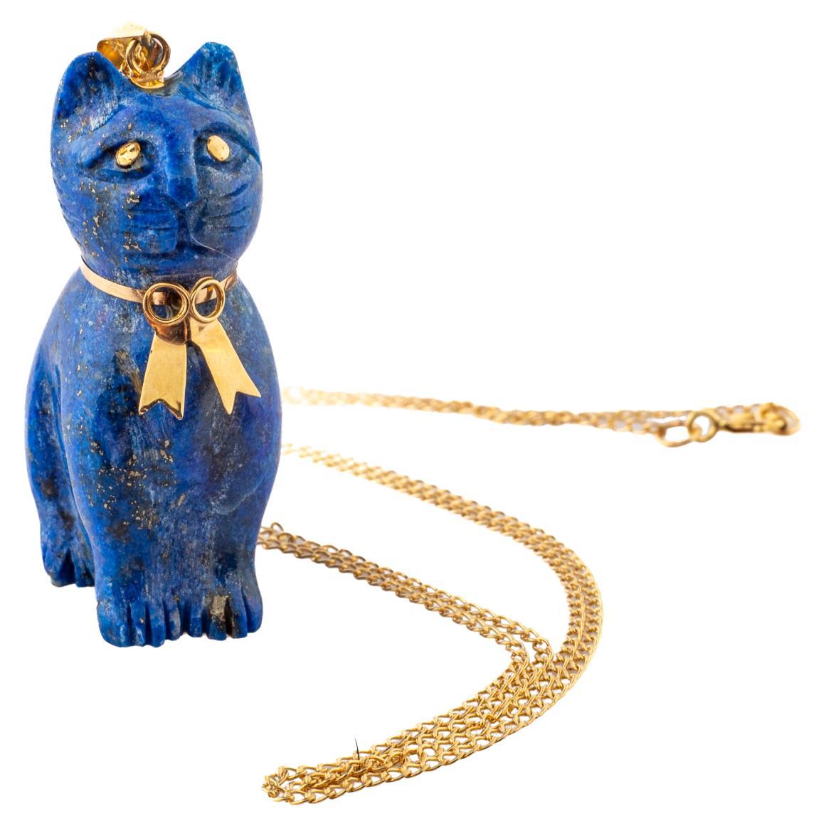Prize Winning Vintage Lapis Lazuli Cat Pendant