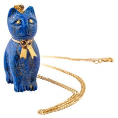 Prize Winning Vintage Lapis Lazuli Cat Pendant