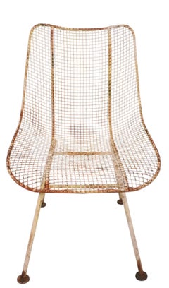 Pr. Mid Century Wrought Iron  Woodard Sculptura Low Side Dining Chairs c 1950's