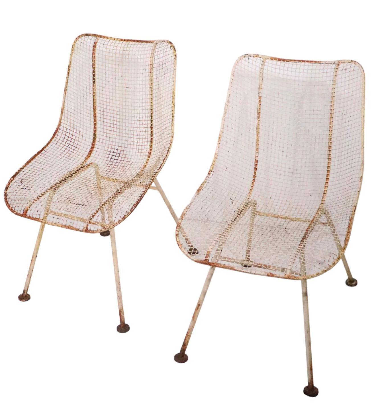 Pr. Mid Century Wrought Iron  Woodard Sculptura Low Side Dining Chairs c 1950's For Sale 1