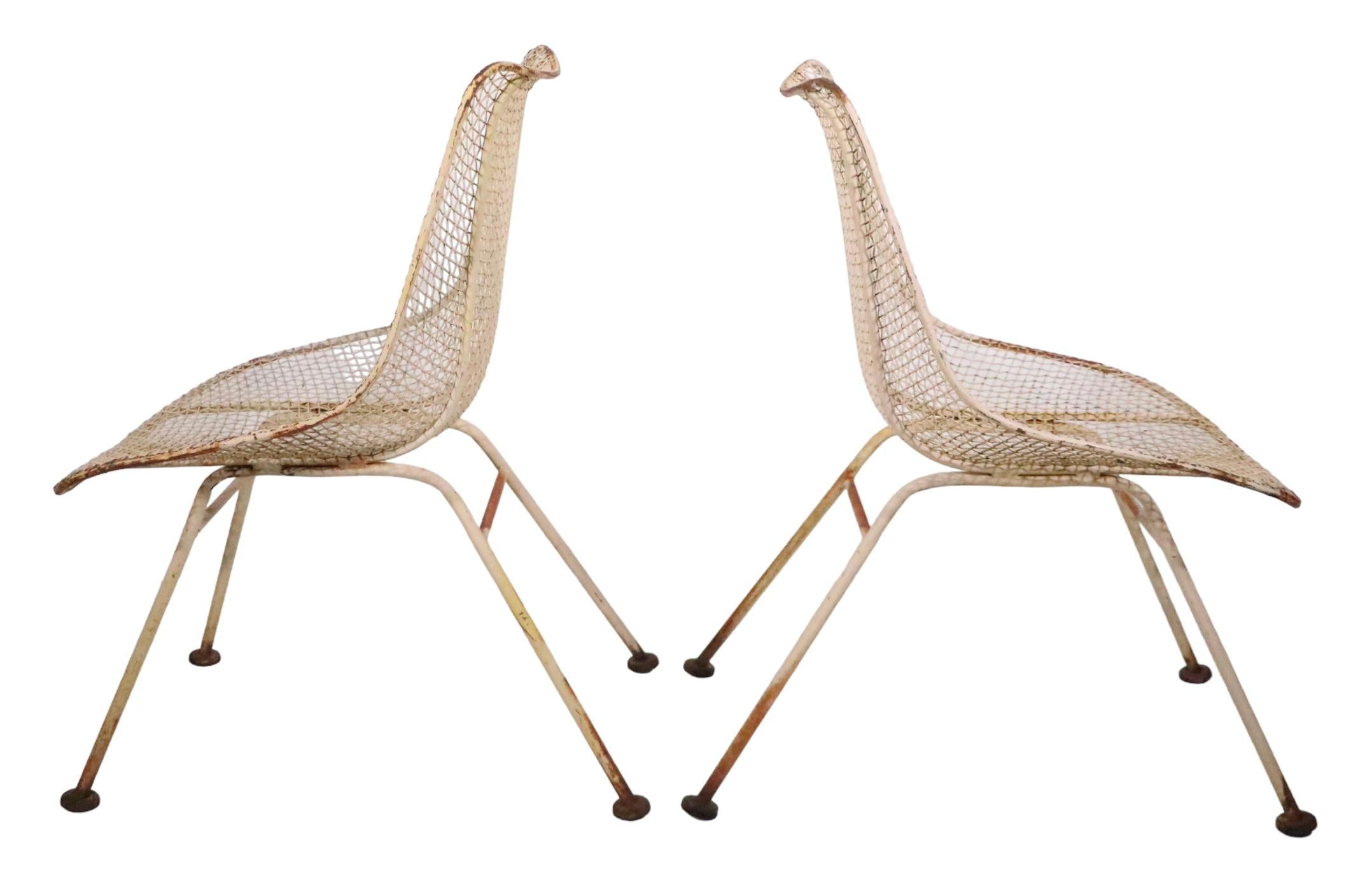 Pr. Mid Century Wrought Iron  Woodard Sculptura Low Side Dining Chairs c 1950's For Sale 3