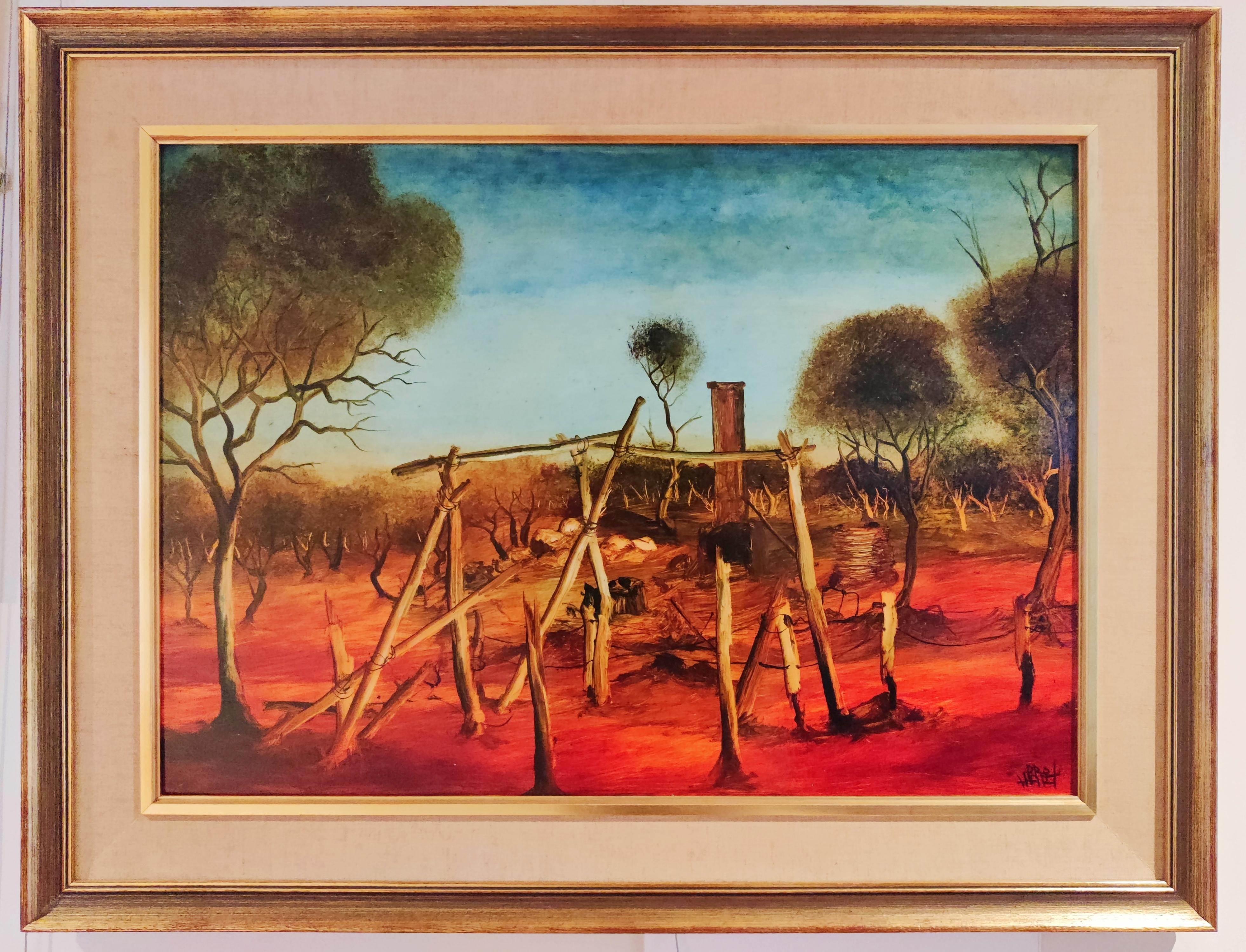 Pro Hart Original Painting 
Untitled (Brown Slip)
Oil on board 
Hand signed Lower right
Painting size 49.5 X 69.5CM
Frame size: 68 X 88CM