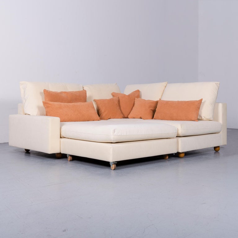 Pro Seda Designer Verlours Fabric Sofa Beige Corner-Sofa Couch Modern at  1stDibs