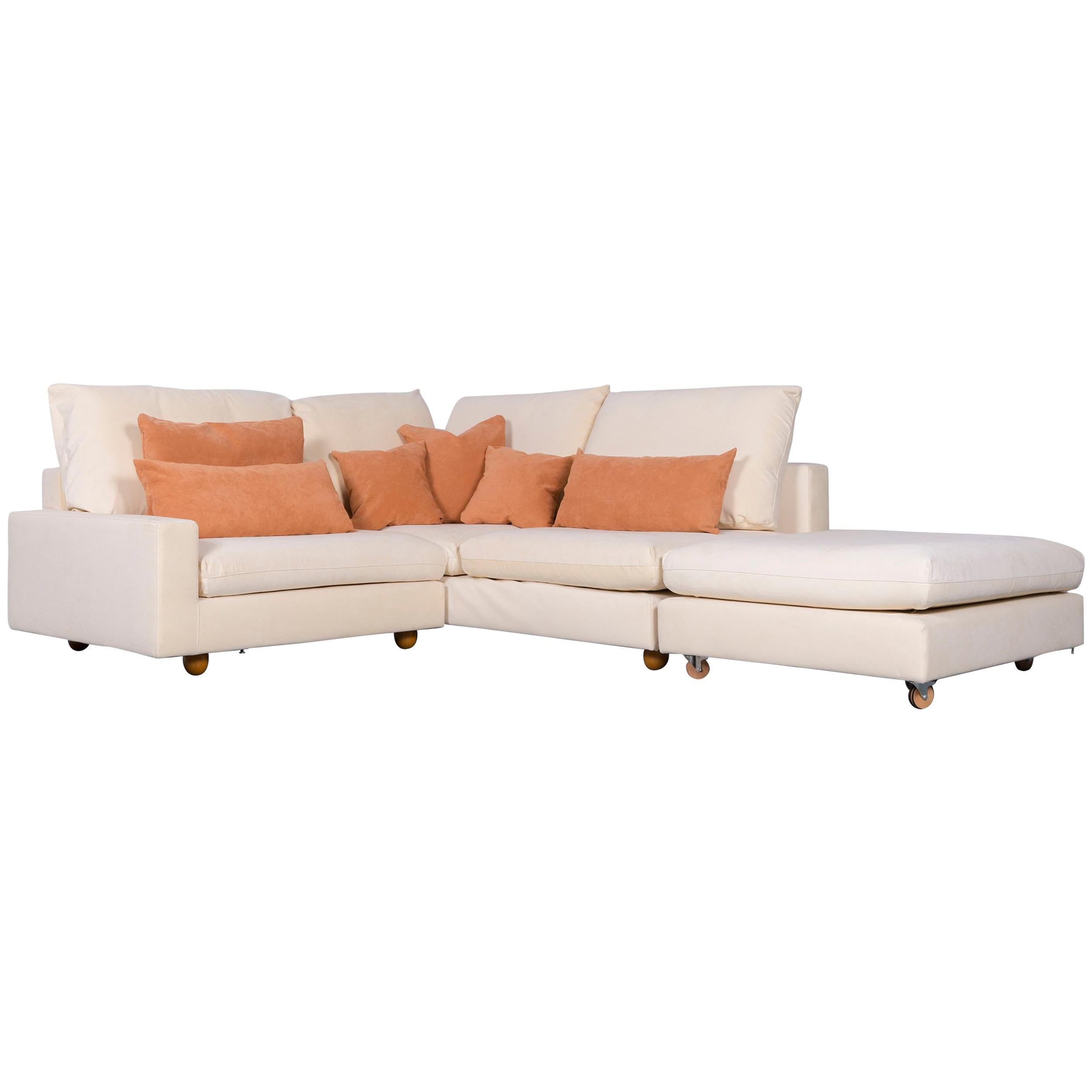 Pro Seda Designer Verlours Fabric Sofa Beige Corner-Sofa Couch Modern