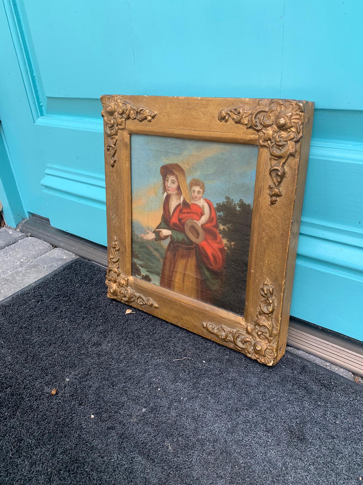 European Probably 18th Century Framed Continental Painting of Mother with Child For Sale