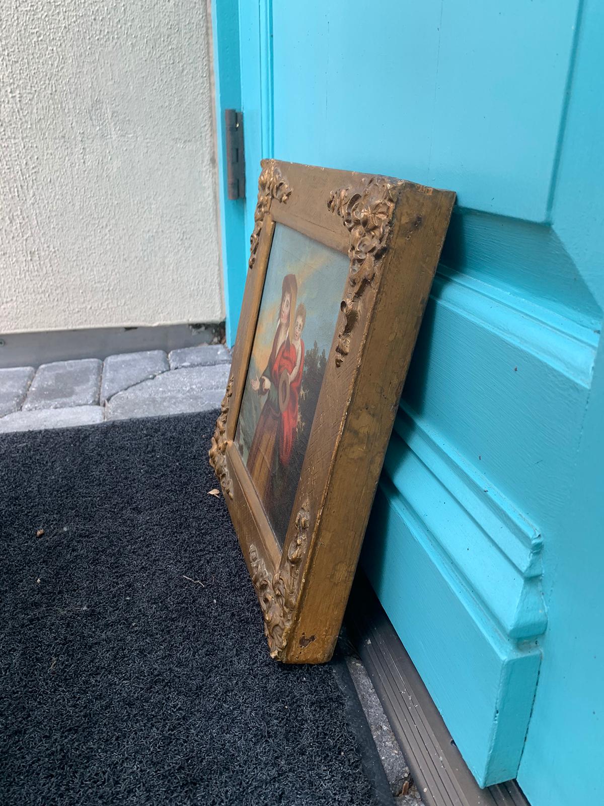 Wood Probably 18th Century Framed Continental Painting of Mother with Child For Sale