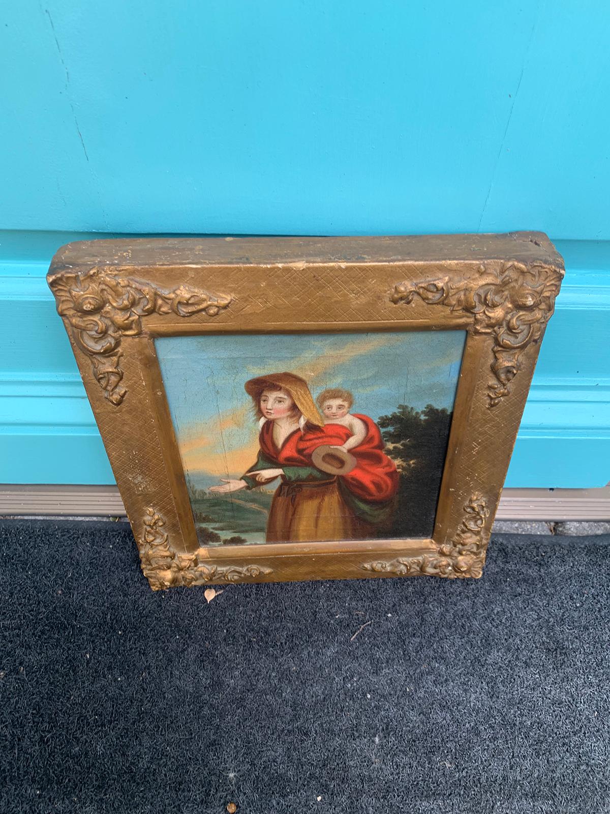 Probably 18th Century Framed Continental Painting of Mother with Child For Sale 1