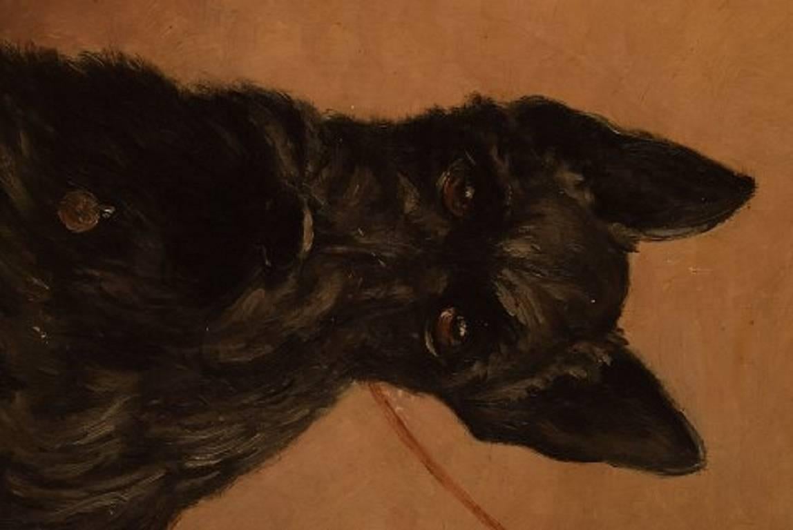 Probably French Artist, Oil on Plate, Black Scottie, circa 1930s-40s In Excellent Condition In Copenhagen, DK