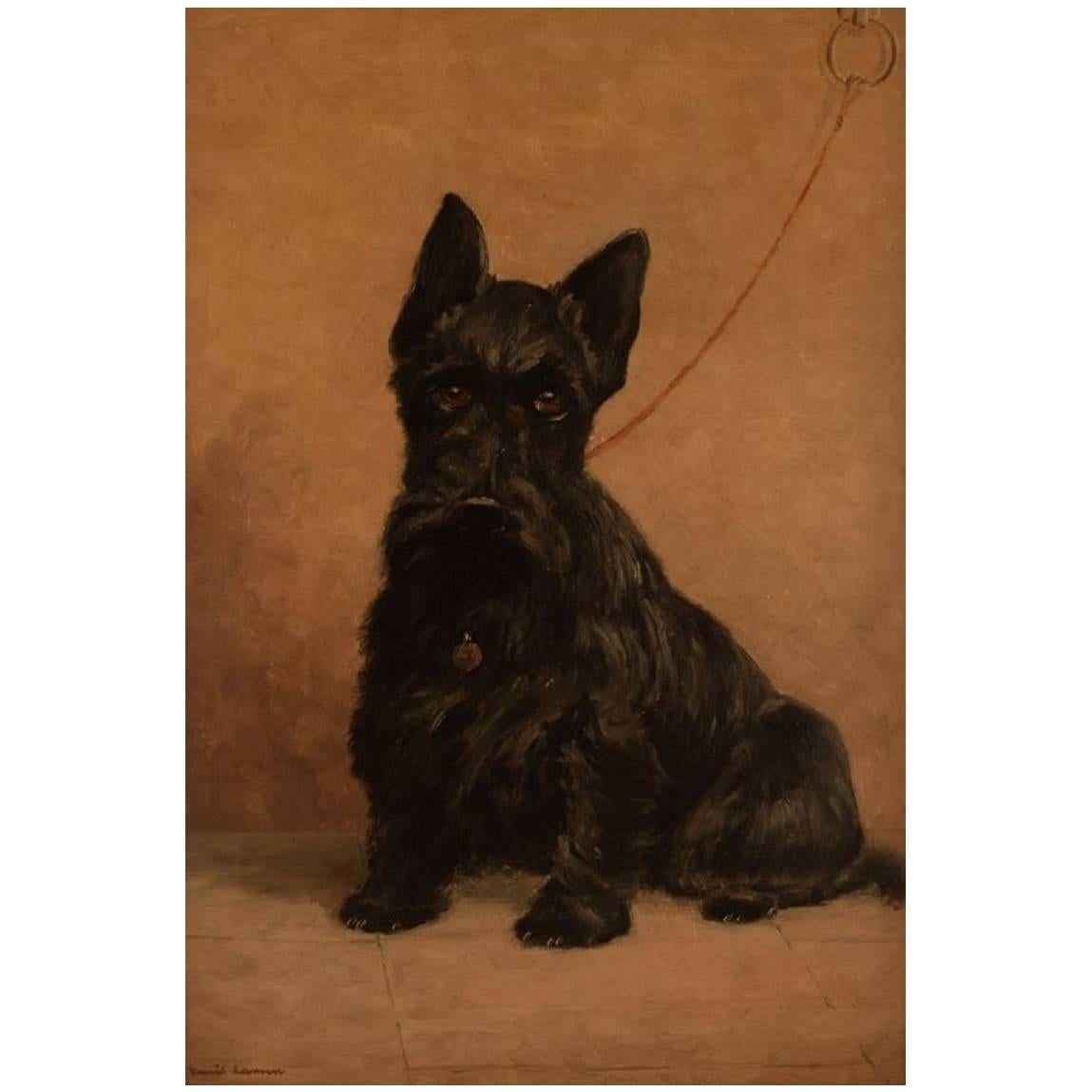 Probably French Artist, Oil on Plate, Black Scottie, circa 1930s-40s
