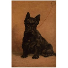 Probably French Artist, Oil on Plate, Black Scottie, circa 1930s-40s