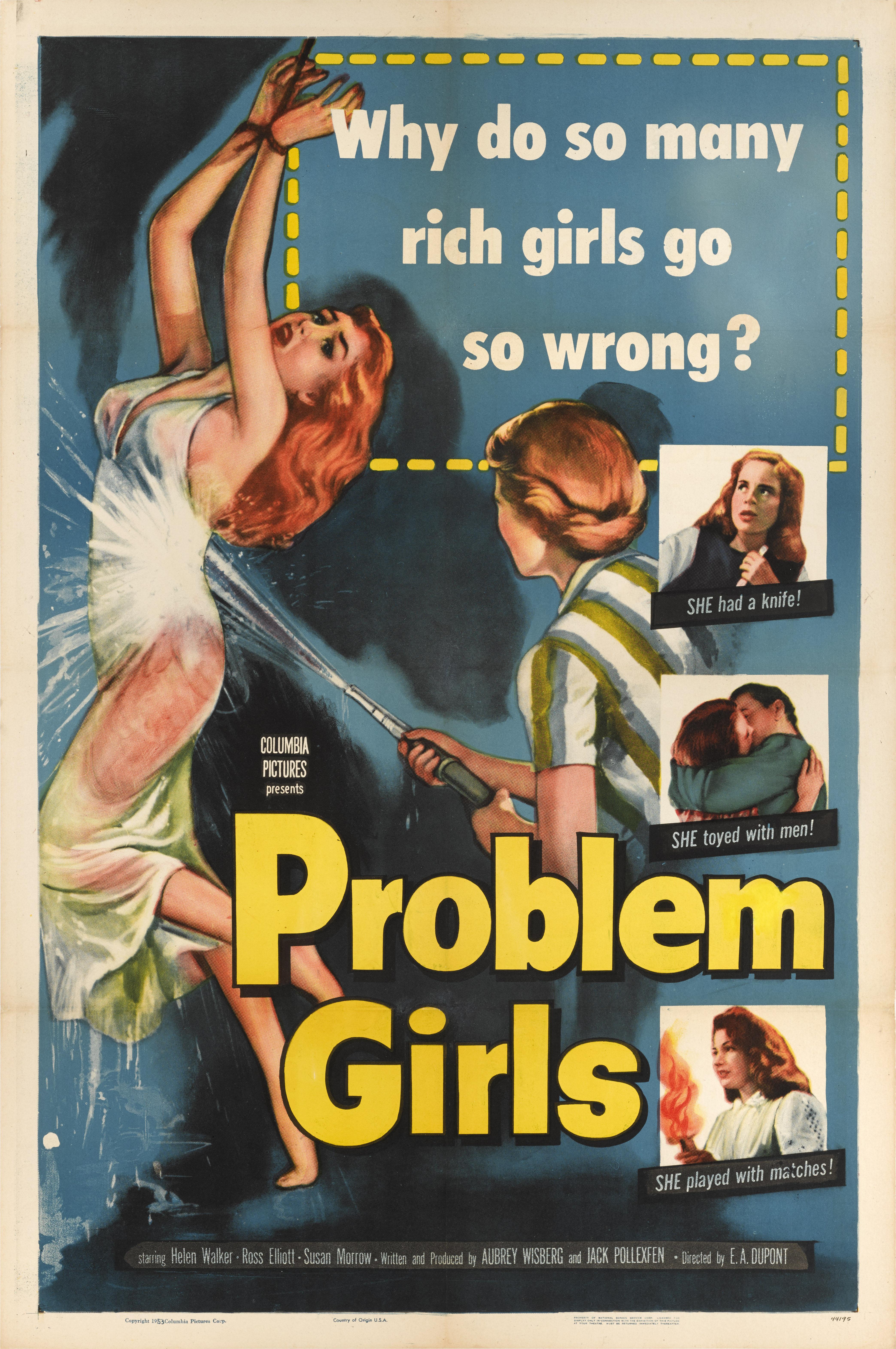 Original US film poster for the 1953 Exploitation film Problem Girls.
This film starred Helen Walker and Ross Elliot and was directed by Ewald Andre Dupont.
This poster is conservation linen backed and it would be shipped rolled in a very strong